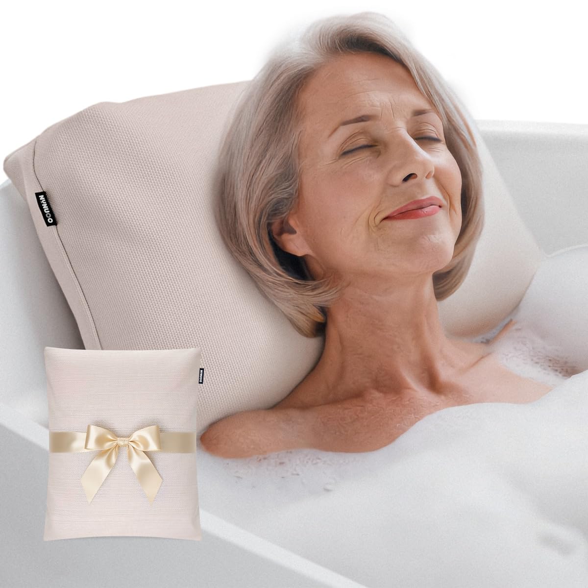 Ergonomisches Badewannenkissen | Premium Wellness Badekissen 3D-Mesh | Schnelltrocknendes Badewannenpolster 50x60cm (Perlmutt)