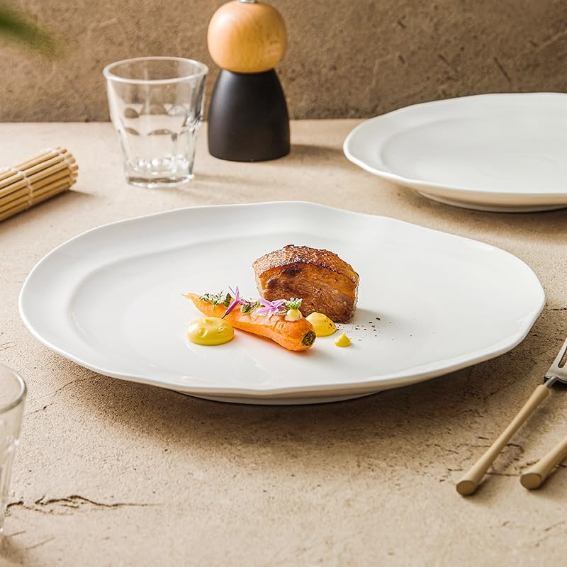 Platos de Cena platear Plana, platear Poco Profundo, hogar, Moderno, Sencillo, Occidental, platear de Carne, platear de Verduras, Hotel, platear Redondo Irregular Platos de Pasta(12-Inch)