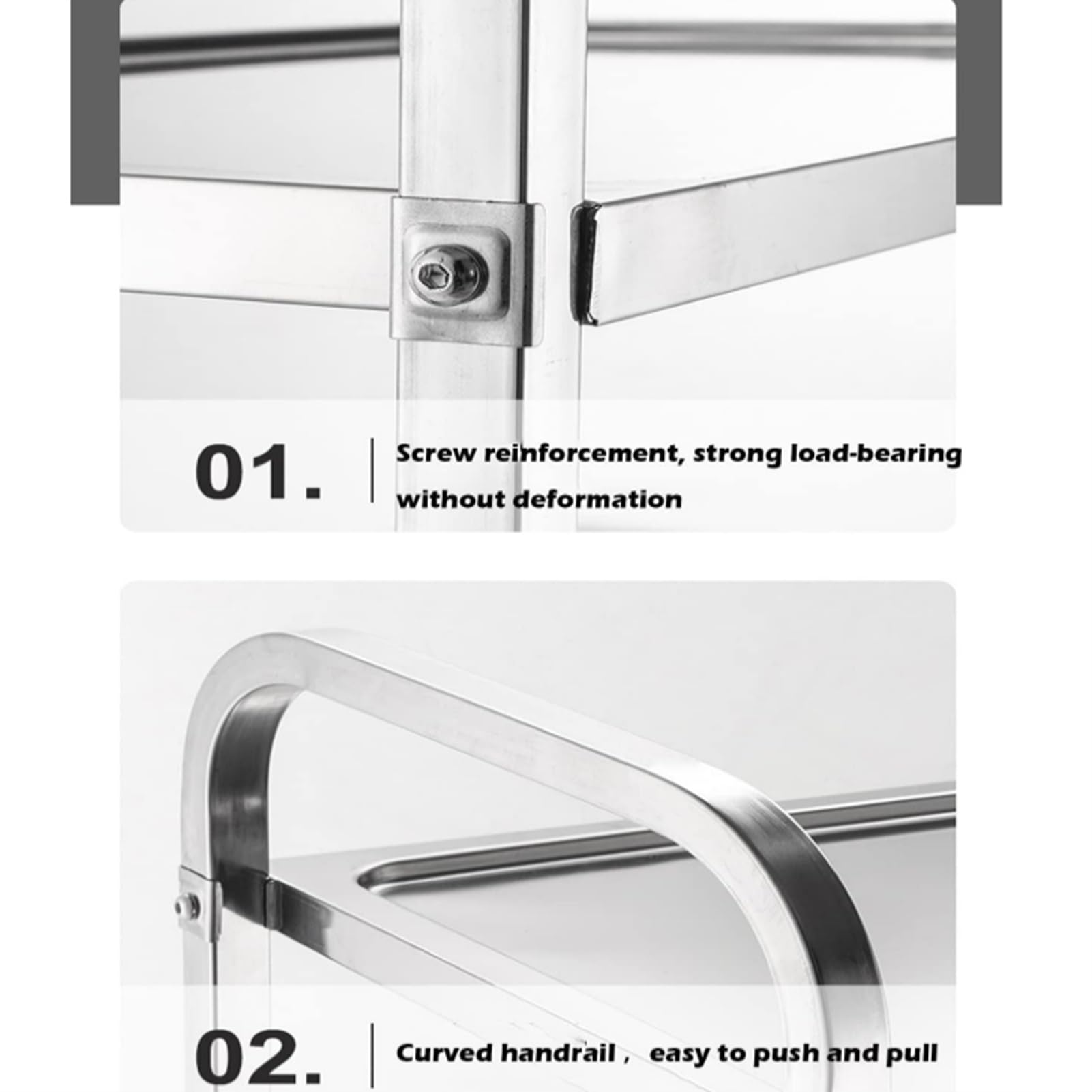 Carrello Portavivande Carrello di Servizio Carrello Cucina RCSW-3R (Acciaio Inox, 3 Ripiani, 150 Kg Portata Massima, 4 Ruote, Spessore Vassoio 3 Cm)(95x50x95cm)