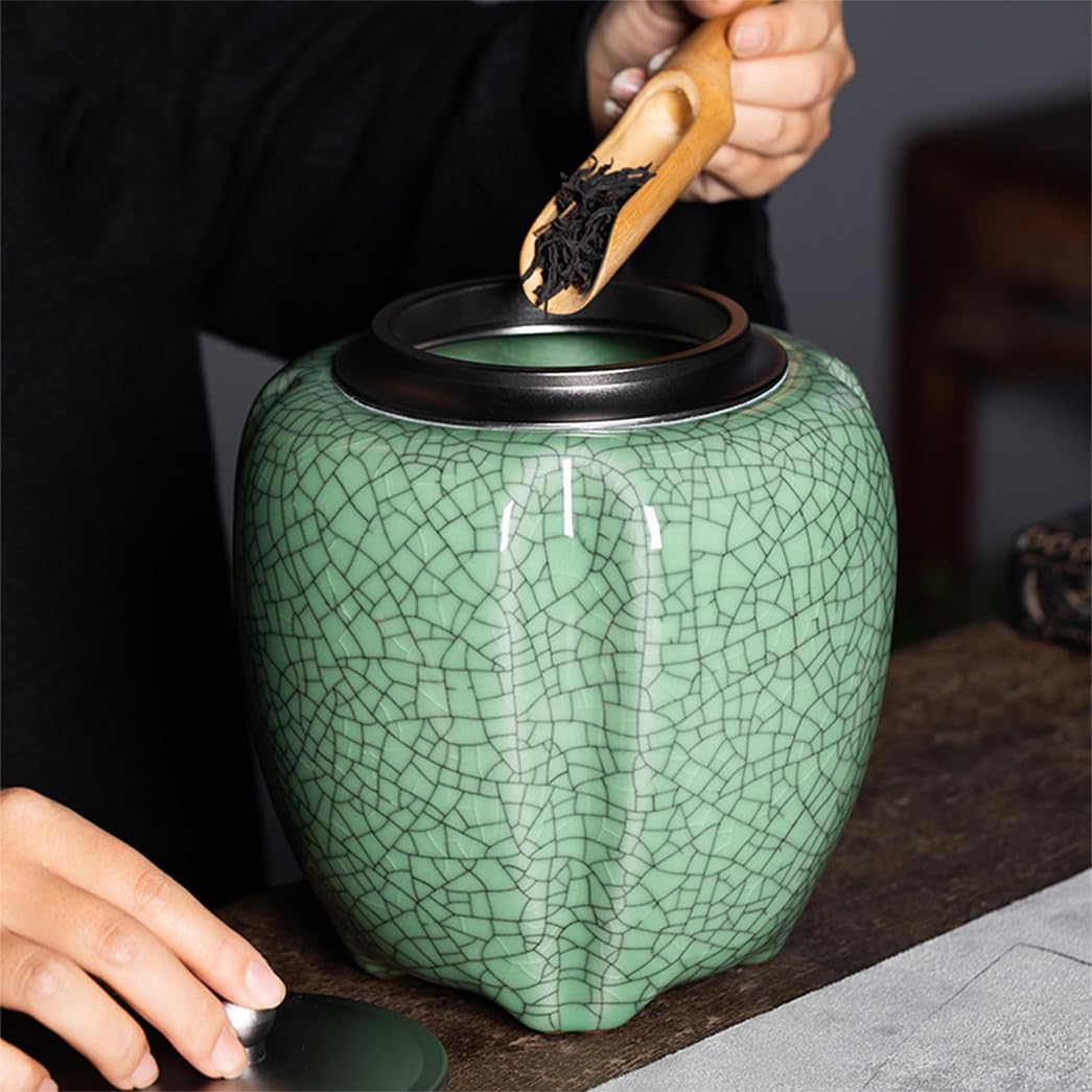Jingdezhen Celadon ceramiczny słoik imbirowy z pokrywką, dekoracyjny wazon słoika świątynnego, herbata do przechowywania herbaty/herbatę/herbata Caddy/herbata Kanister do domu Dekoracja jadania w