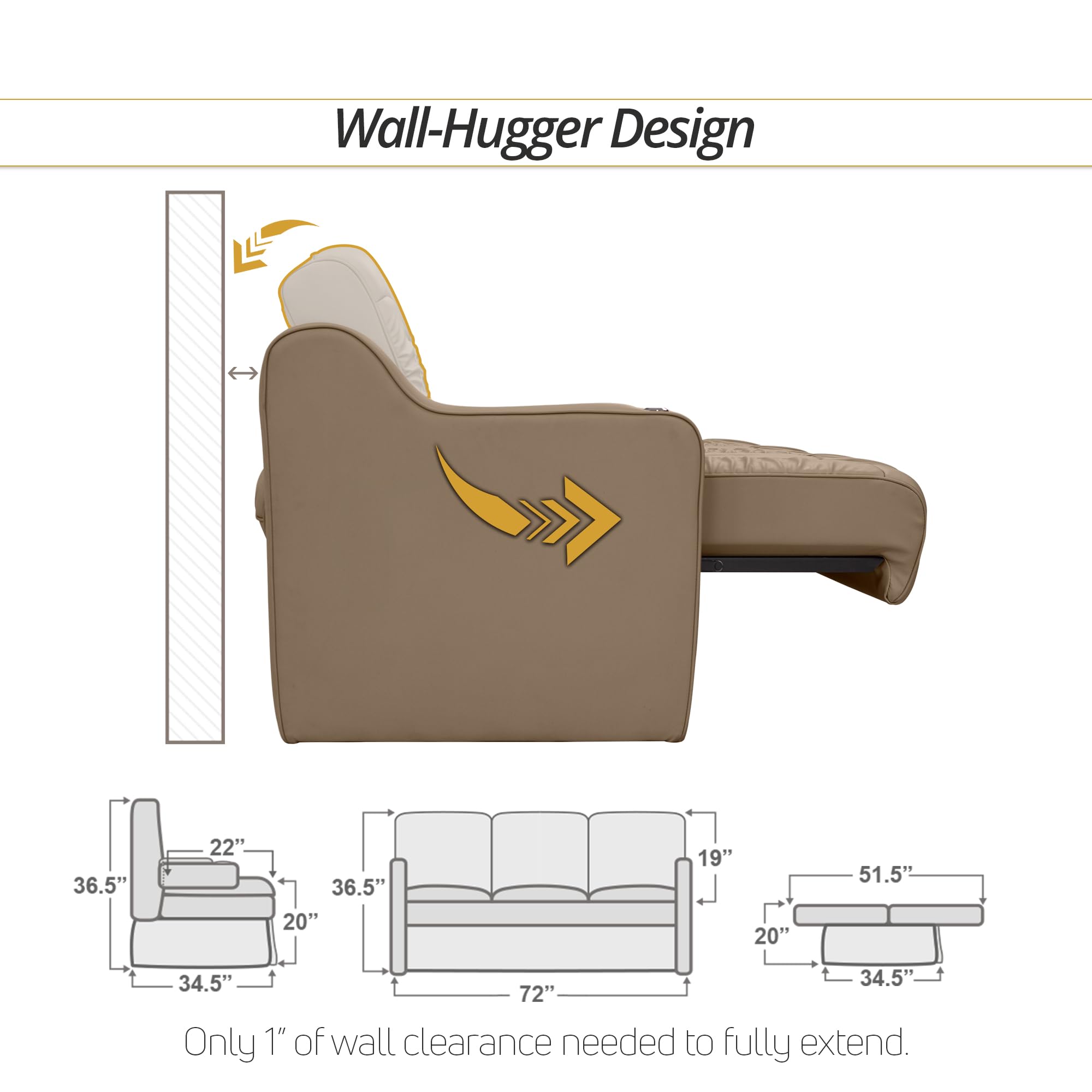 - De Leon Console DX RV Sofa Bed, 72" Wide, Ultimate Leather, Light Sand