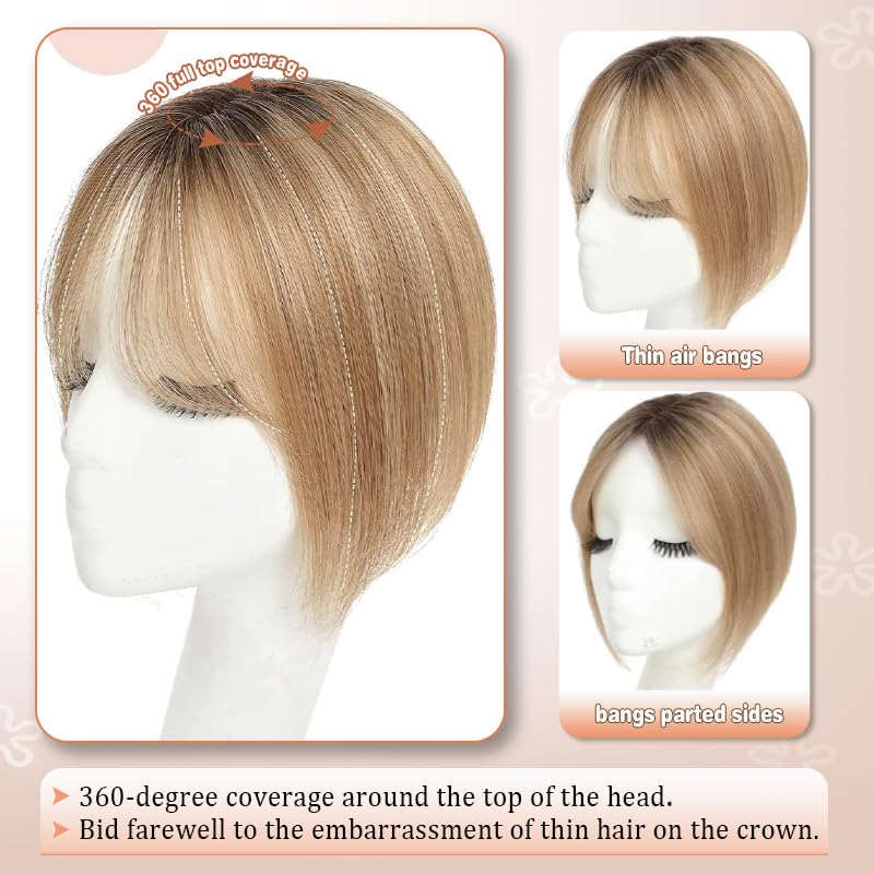 Miniatura 2 de Toppers para el cabello para mujer, con cabello humano real, extensiones de cabello humano con flequillo y clip