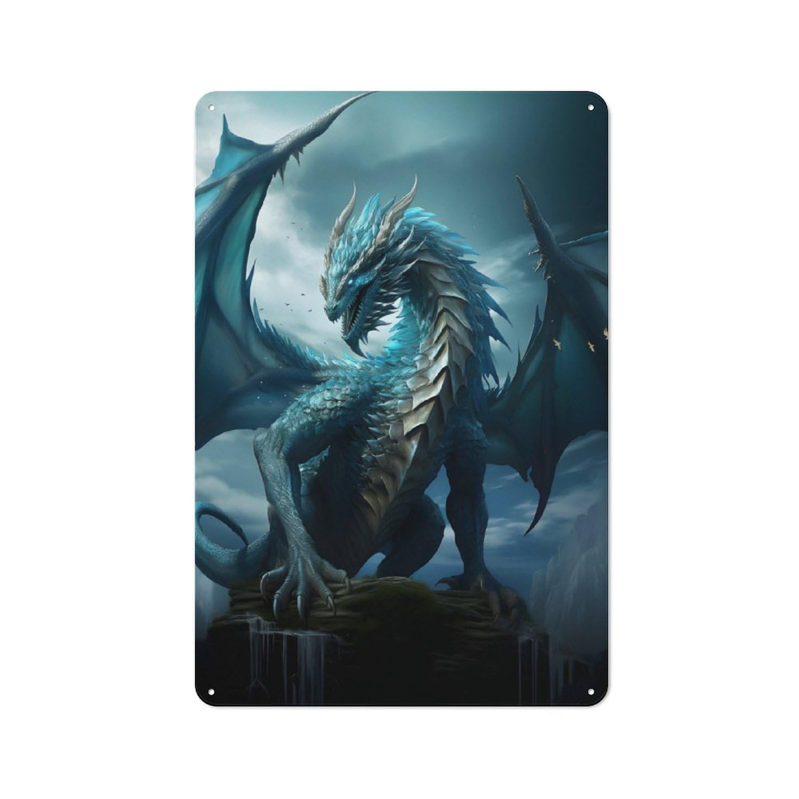 Junmoney Blue Elder Dragon Of Water Rustic Metal Sign 30X20cm, Country Vintage Country Wall Plaque For Cottage, Kitchen, Hallway Or Breakfast Nook