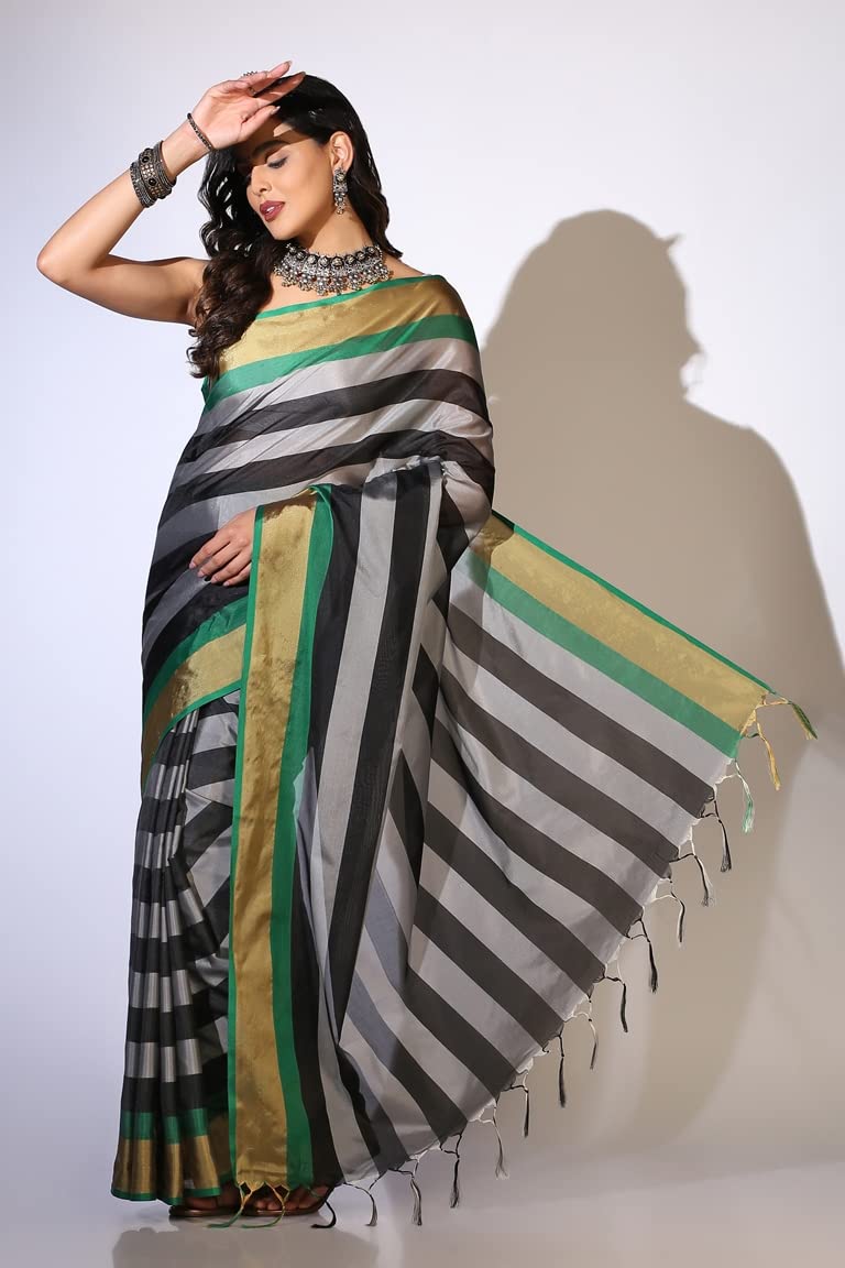 Dhruvi Trendz Women's Cotton Silk Saree Dt-S2238 (Dt-S2238_Silver)