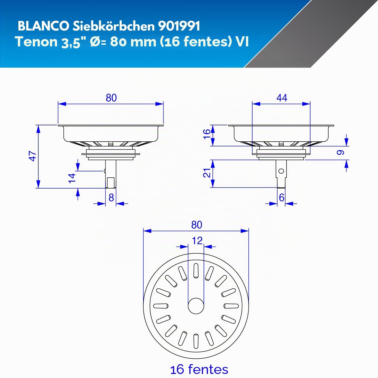 Blanco Bonde à panier sans excentrique. Joint de 42 mm.