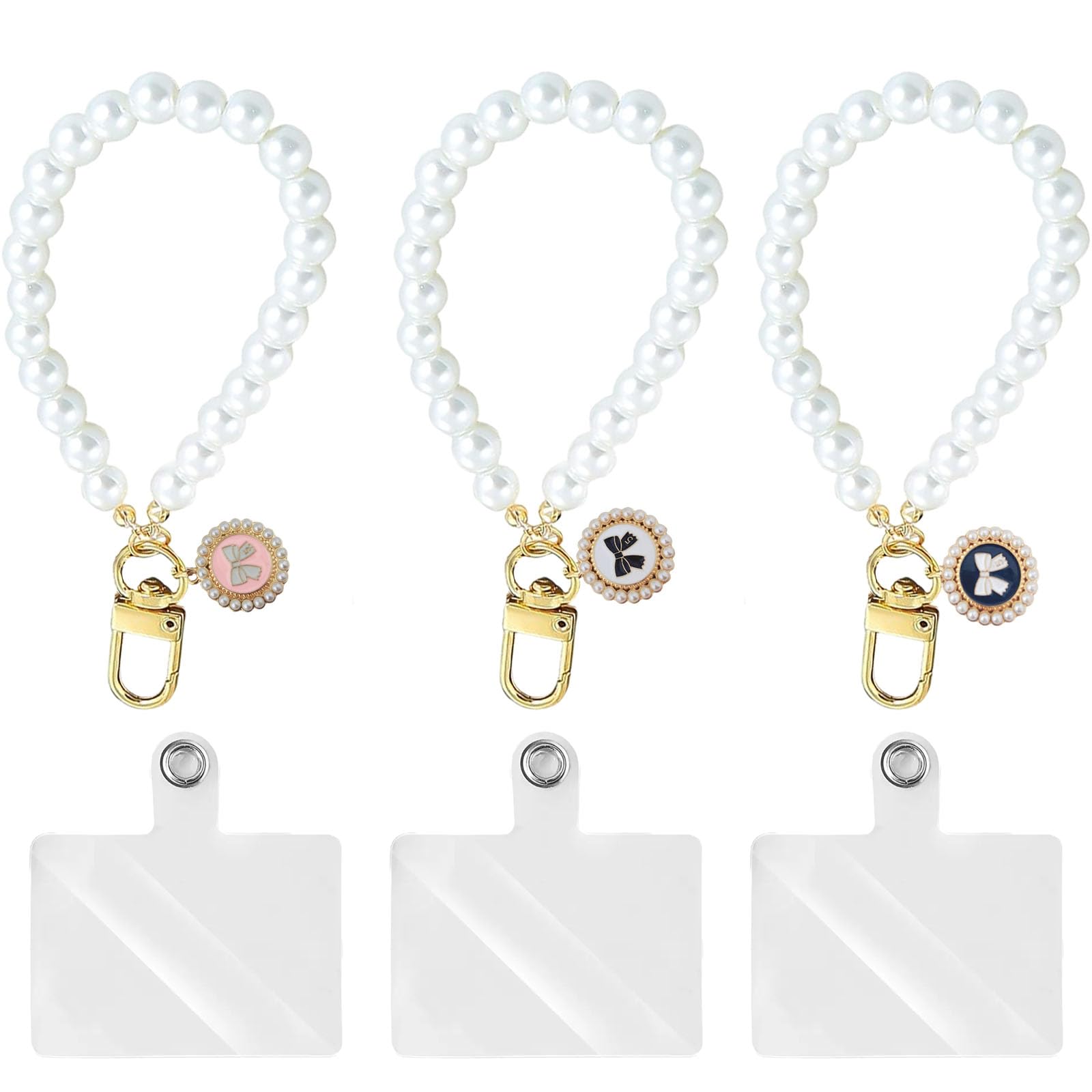 6 Pcs Phone Charm, Pearl Bow Design Mobile Charms, with Spacers, Ideal for Commuting and Outdoor Activities, Available in White Pink Black-image-34