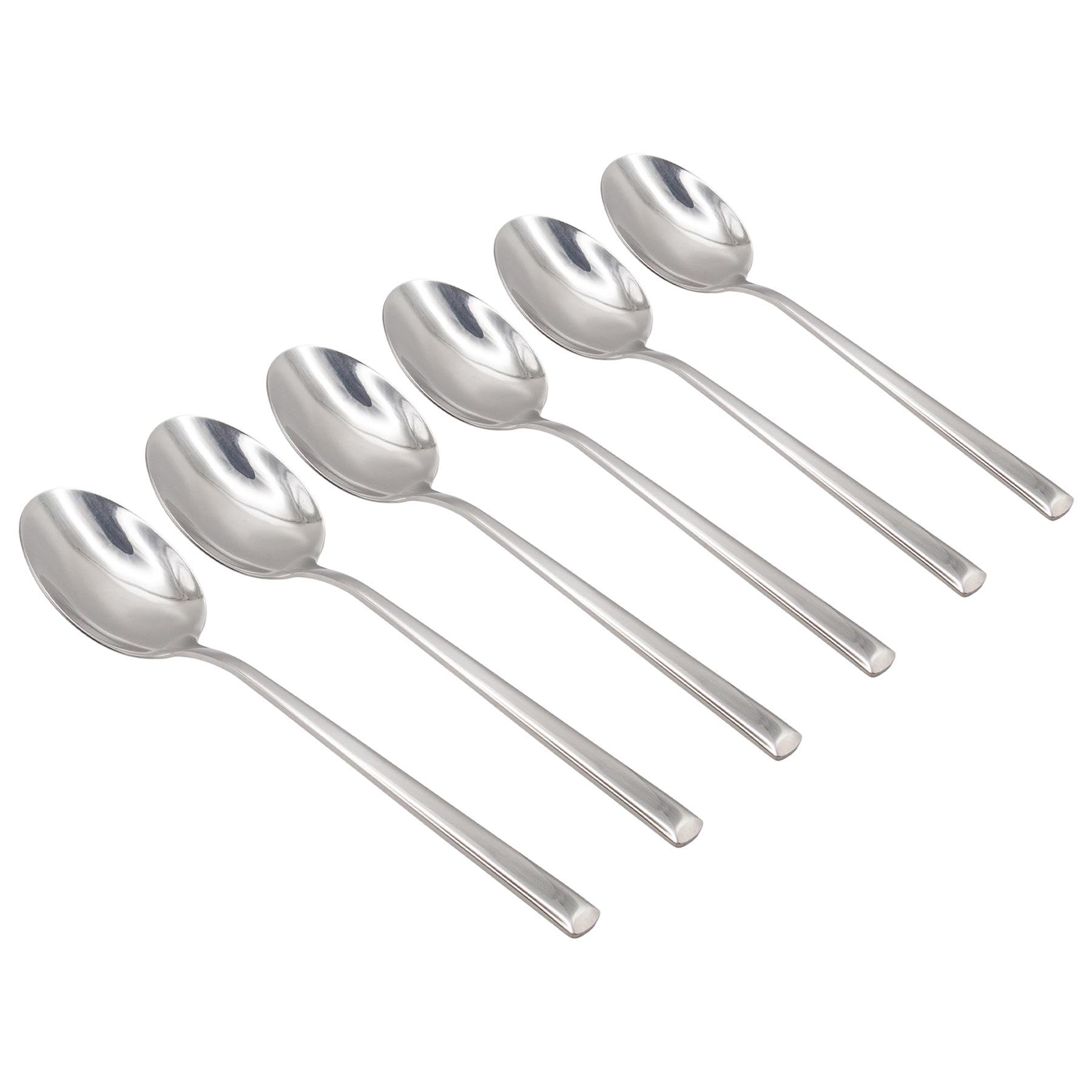 Argon Tableware Tondo Stainless Steel Dessert Spoons - 21cm - Pack of 6 - Silver Dining Table Spoon High Polished Dishwasher Safe 6-Piece Dinner Cutlery Set