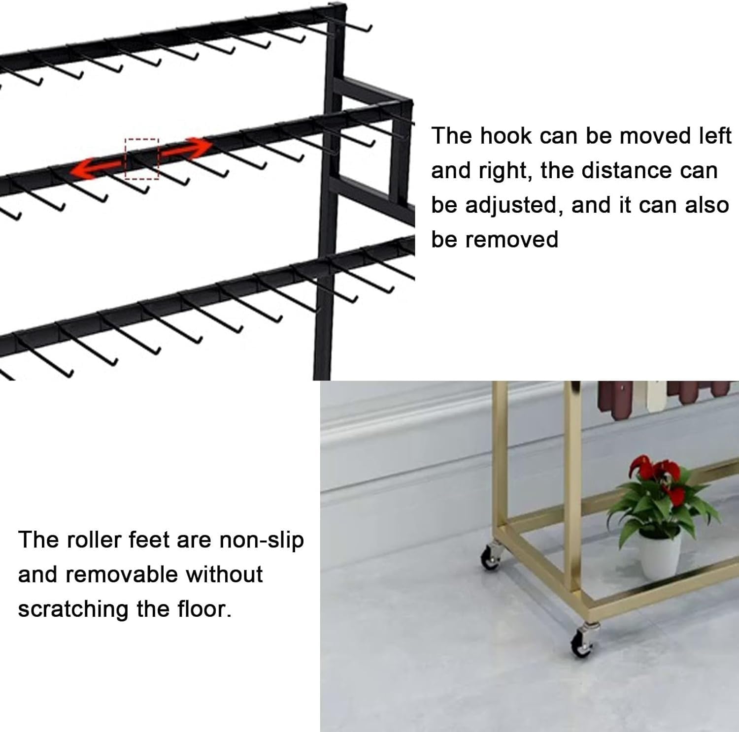 Bodenstehender mobiler Gürtelständer mit Rollen, Herrengarderobe Krawattenorganisator mit abnehmbaren Haken für Geschenkgeschäfte(Schwarz,100X40X150CM)