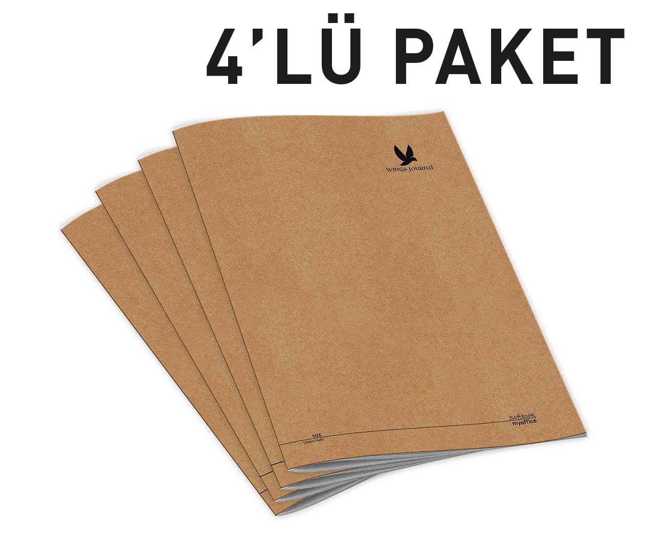 Etika Wings Journal 4'lü Çizgili A5 Defter Seti - Kraft Kapak