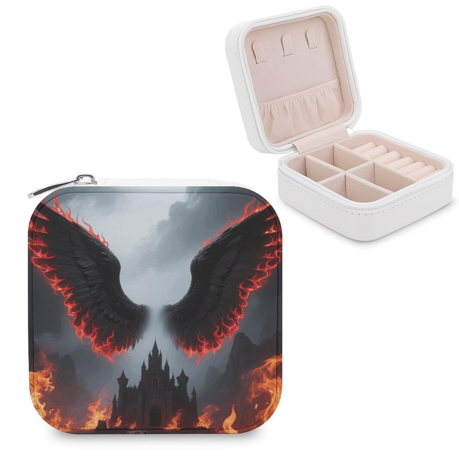 VstaDank Gothic Angel Wings Jewelry Organizer Travel Case for Women With Zipper Mini Jewelry Case PU Leather Jewelrys Box for Rings Necklaces Bracelets Earring Holder Organizer Storage