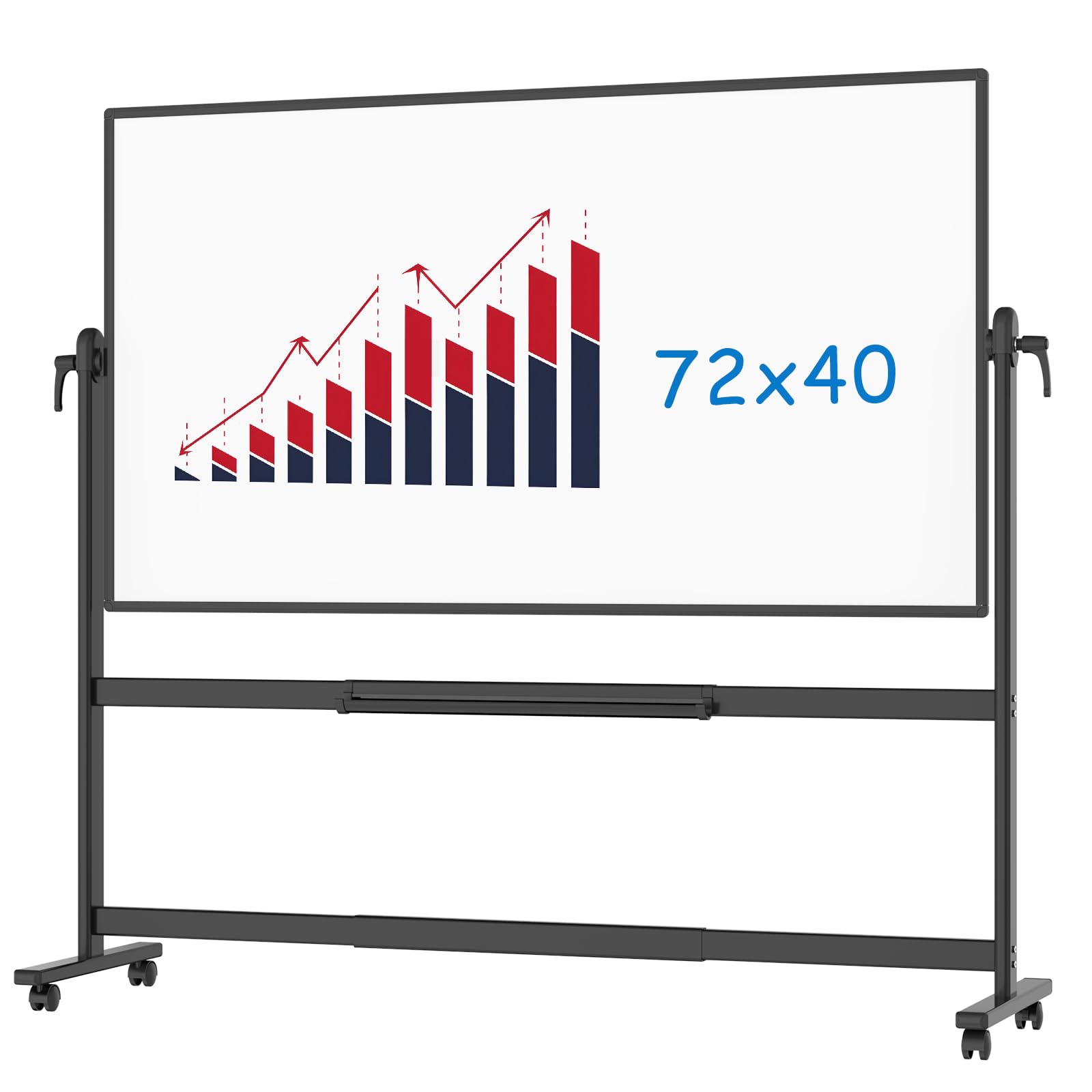 VIZ-PRO Double-Sided Magnetic Mobile Whiteboard, 72 x 40 Inches, Rolling Dry Erase Board Easel Stand on Wheels with Black Aluminium Frame for School
