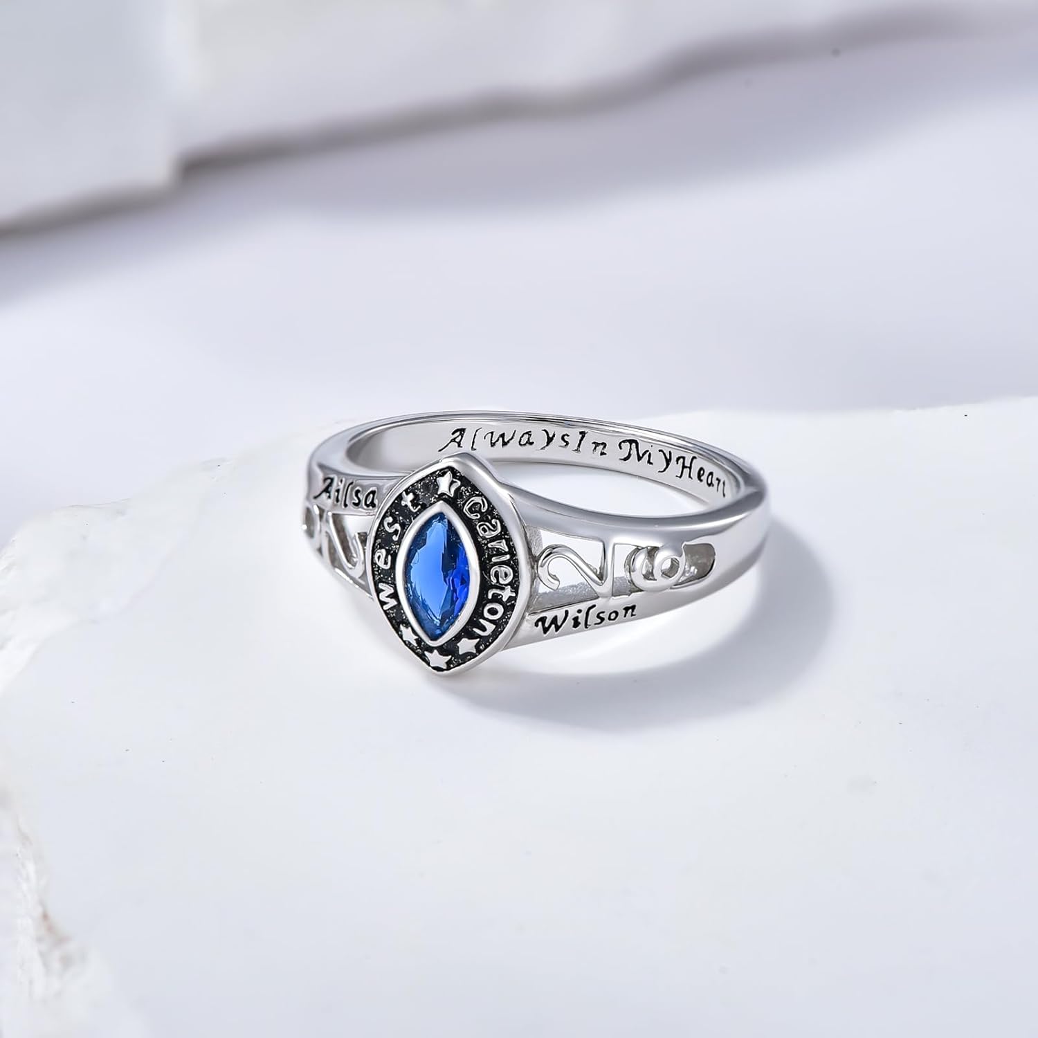 10K/14K/18K Gold/Sterling Silver Class Ring for Men and Women Customized High School College Ring Personalized Birthstone Ring Exquisite Graduation Gift