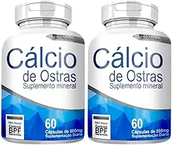 Cálcio de Ostras 800mg – 120 Cápsulas, Suplemento Mineral Natural, Fortalecimento Ósseo e Dental - 2 Frascos