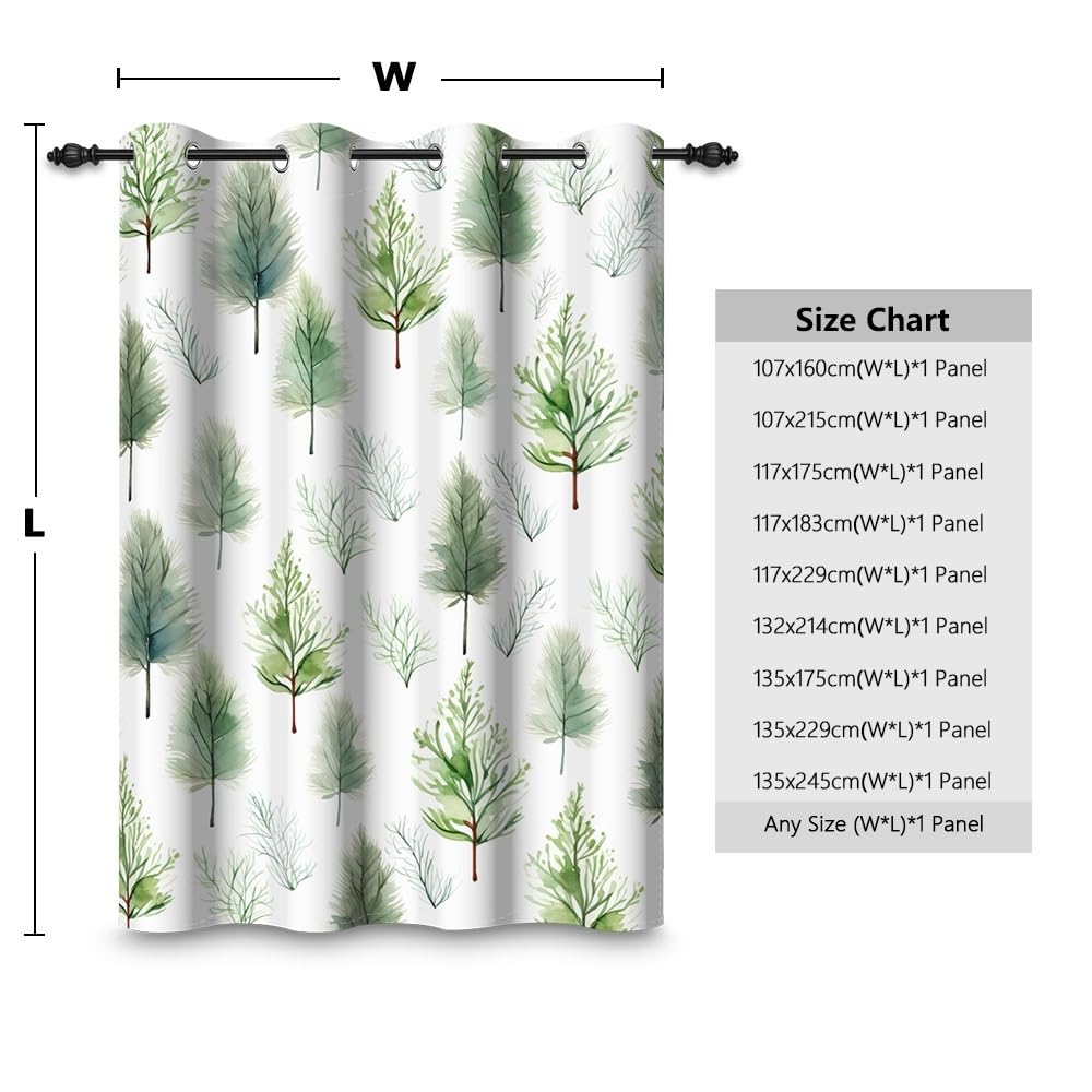 ggaimwf 132x214cm Green Forest Eyelet Curtain Pine Trees Watercolor Painting Spring Thermal Insulated Blackout Grommet Window Drapes for Living Room Bedroom Home Office,1-Single Panel - Image 3