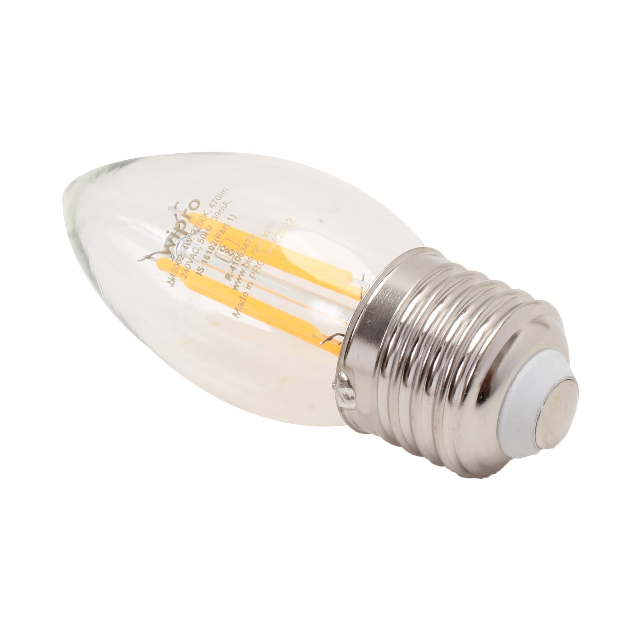 wipro Garnet 4 W E27 Base Candle Filament Bulb | Warm White (2700K) | Pack of 1 | Clear optics for sparkling effect | LED Filament Bulb for Home, office, chandellior, decorative lamp shade — Amazon image 5