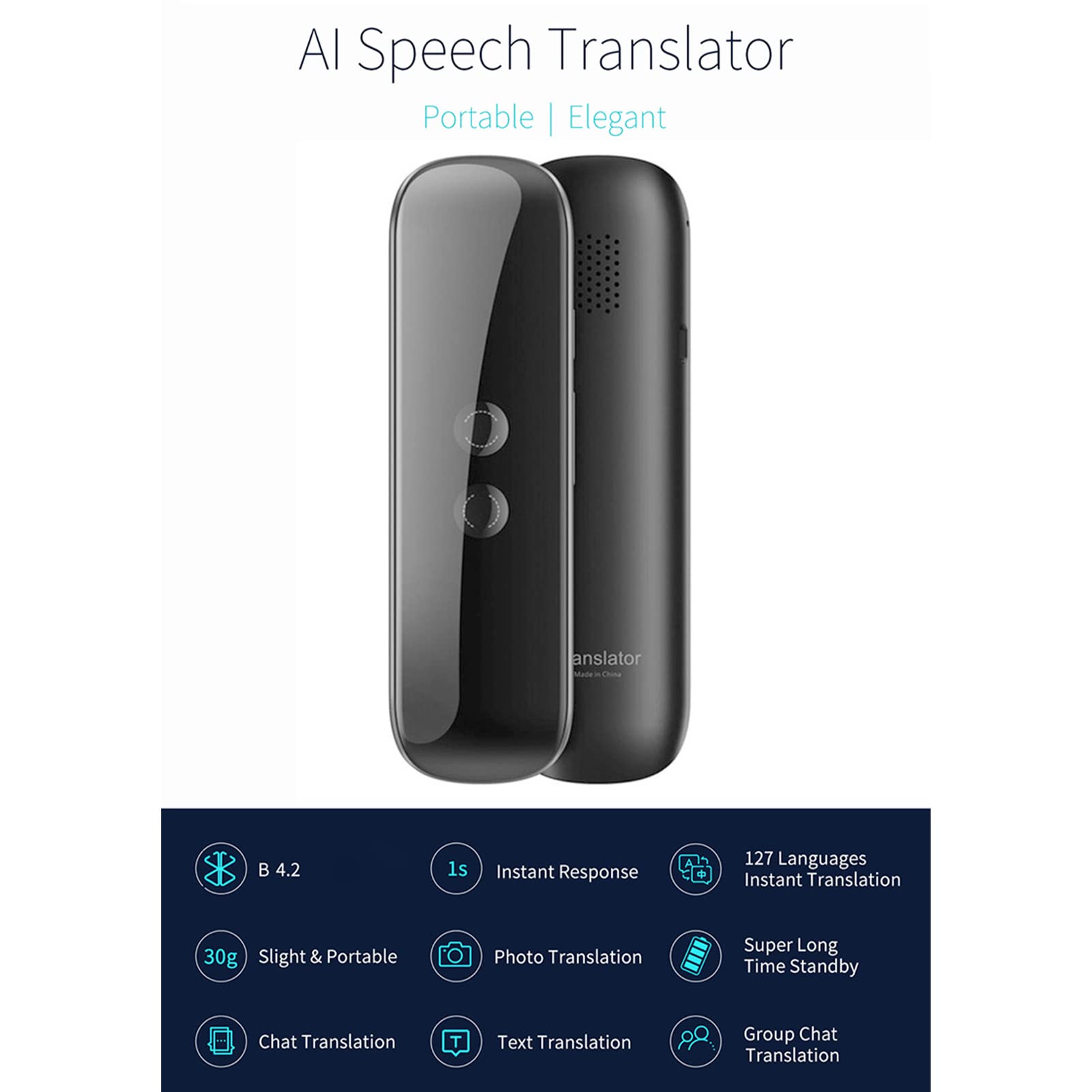 Dispositivo Traductor de Idiomas, 127 Idiomas Bluetooth Traductor de Voz Dispositivo Traductor de Mano para Viajes de Negocios