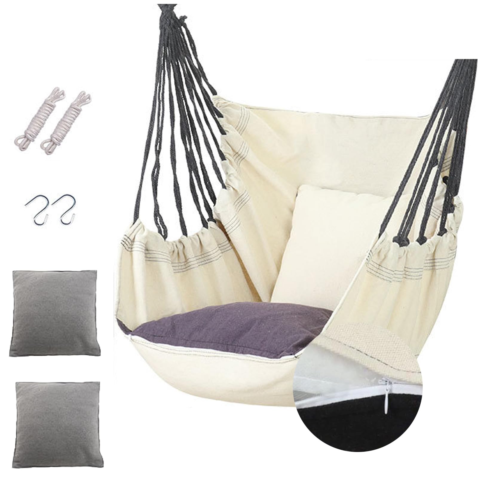 Chaise hamac suspendue avec 2 coussins et sangles pour jardin et plage