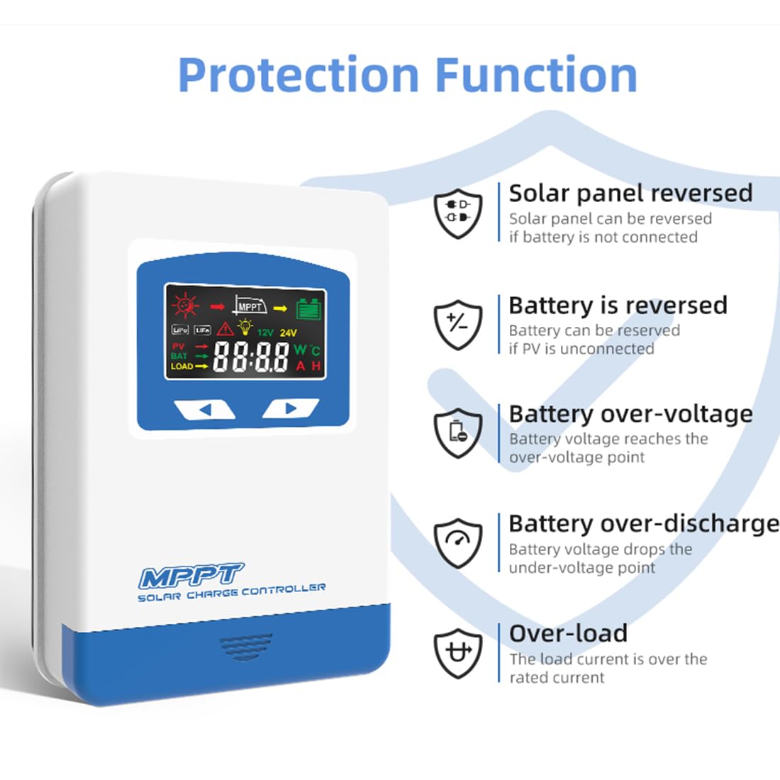 Anern 30A MPPT Regulador de Carga Solar 12/24V de Corriente Auto Focus MPPT de Seguimiento de Carga Auto Parámetro Panel 30A Solar Inteligente Regulador de Carga Solar Entrada FV MAX 75V