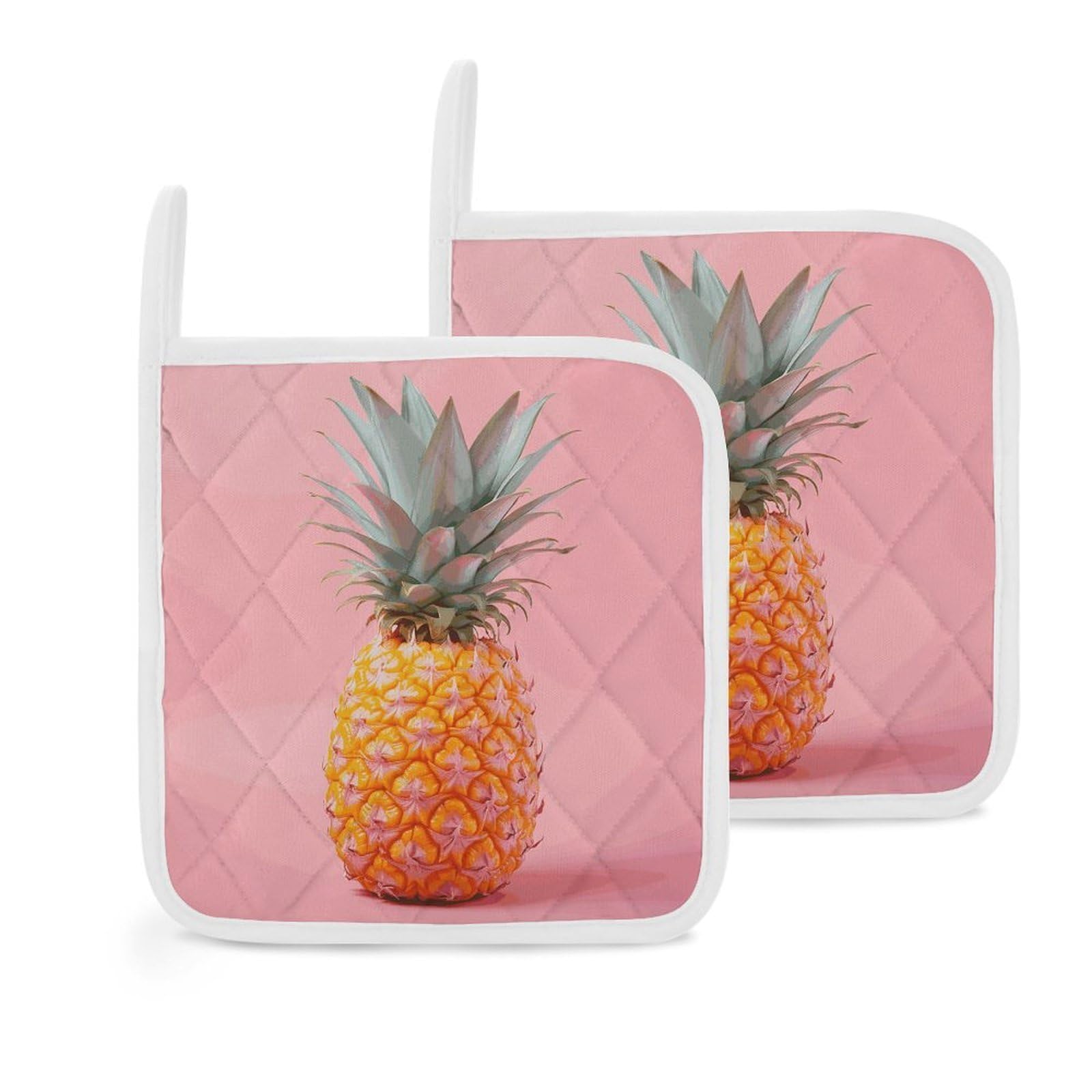 Btcowzrv Style A Pineapple 2 Pack Pot Holders For Kitchen, Heat Resistant Potholder Set With Hanging Loops, Hot Pads For Oven Baking Cooking