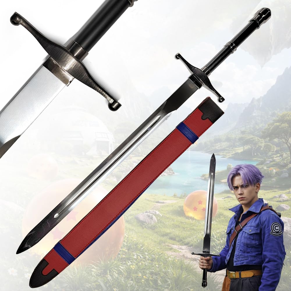Dragon Ball Z Future Trunks Schwert 112cm | Dragonball Tapions Schwert aus Stahl mit tragbarer Rückenscheide | DBZ Anime Cosplay Waffe & Gurt | Metall Replik
