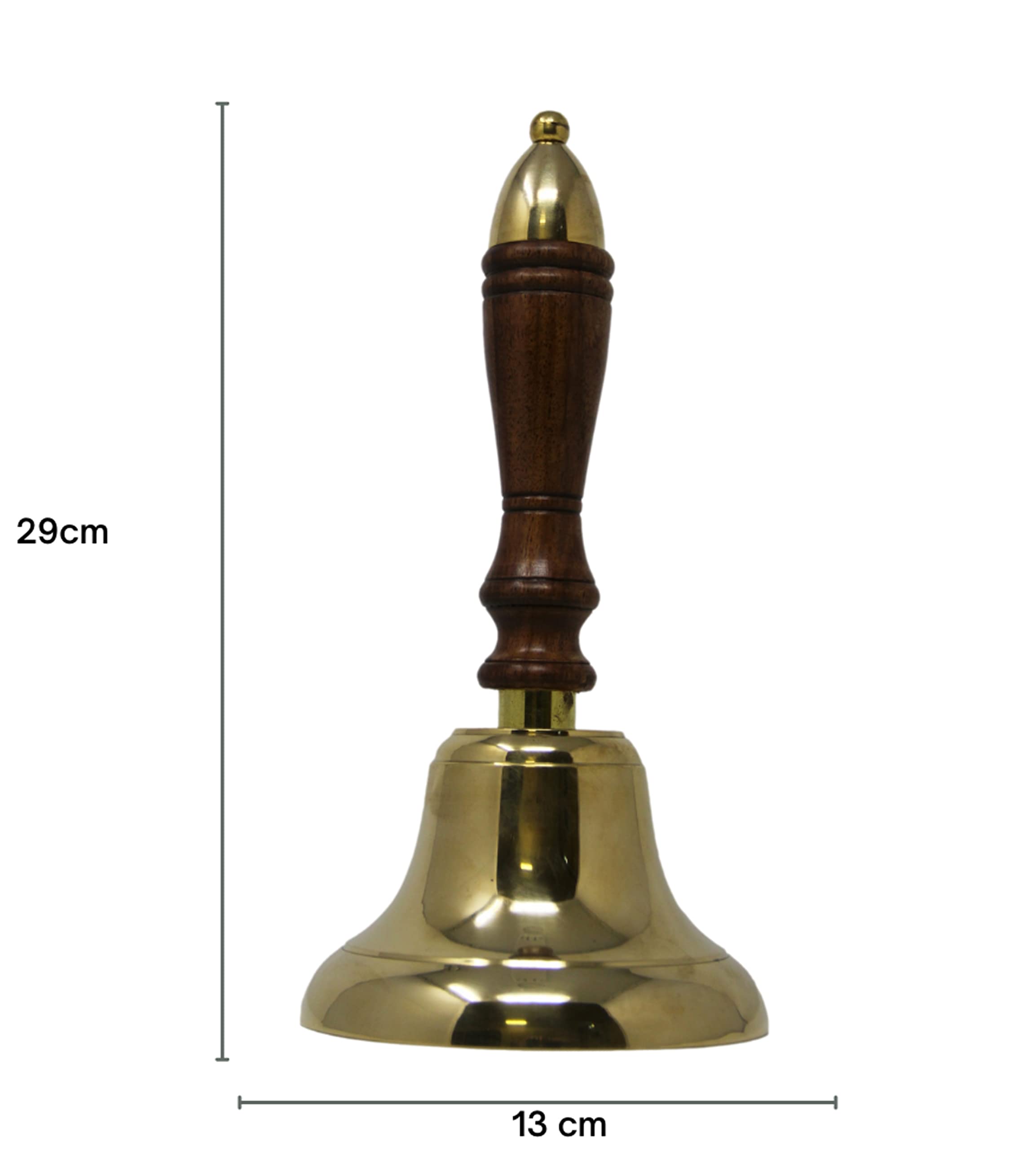 Campana de mano de latón macizo con mango de madera con anillo dividido, cena,recepción, escuela, últimos pedidos, campana de biblioteca, campana de Navidad, 29 cm de altox13 cm de diámetro
