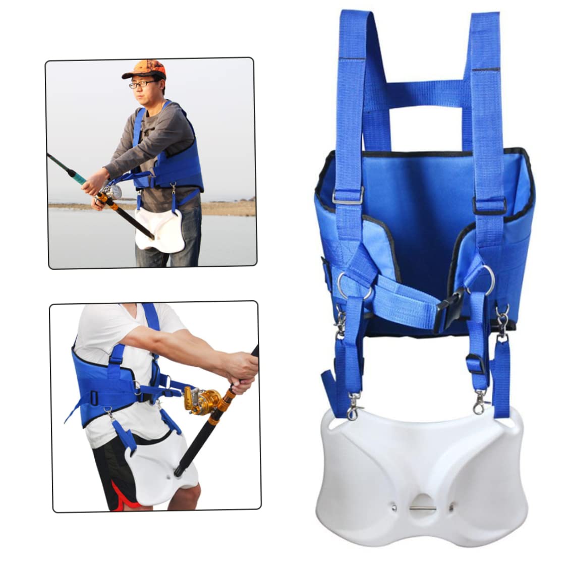 Ceinture de Combat de Canne à Pêche Réglable, Bleue, 88x35 cm / 34.65x13.78 pouce, Pêche Debout avec Harnais d'Épaule et de Dos