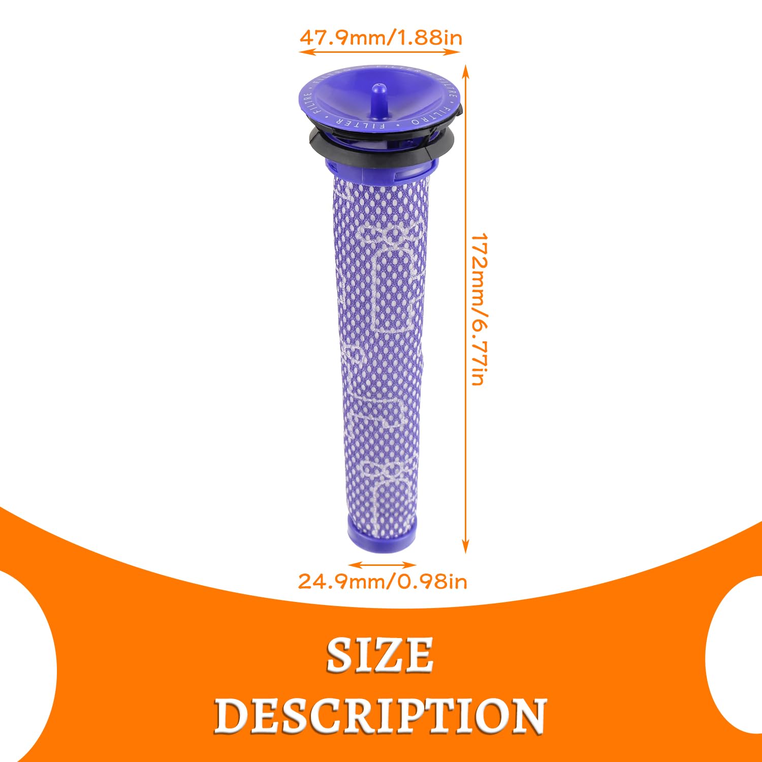 HUAREW 5 Pack Replacement Vacuum Filter for Dy-son V6 V7 V8 DC58 DC59 DC61 Washable Pre Filters Replacements Part 965661-01