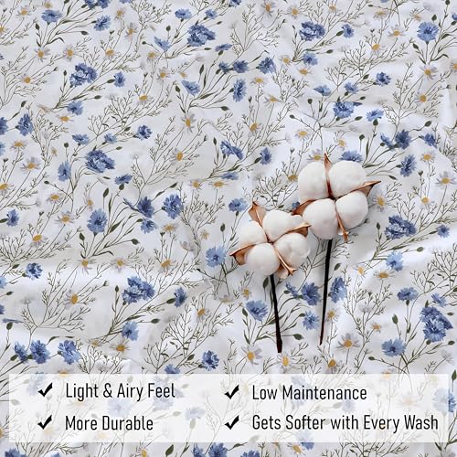 RUVANTI 100% Cotton Split King Sheets Sets for Adjustable Bed, 5 PCs, Soft & Breathable Percale Weave Bedding, Deep Pocket 16", Hotel Standard, Crisp Cool Feel & Durable, Floral Sheet, Sweet Pea