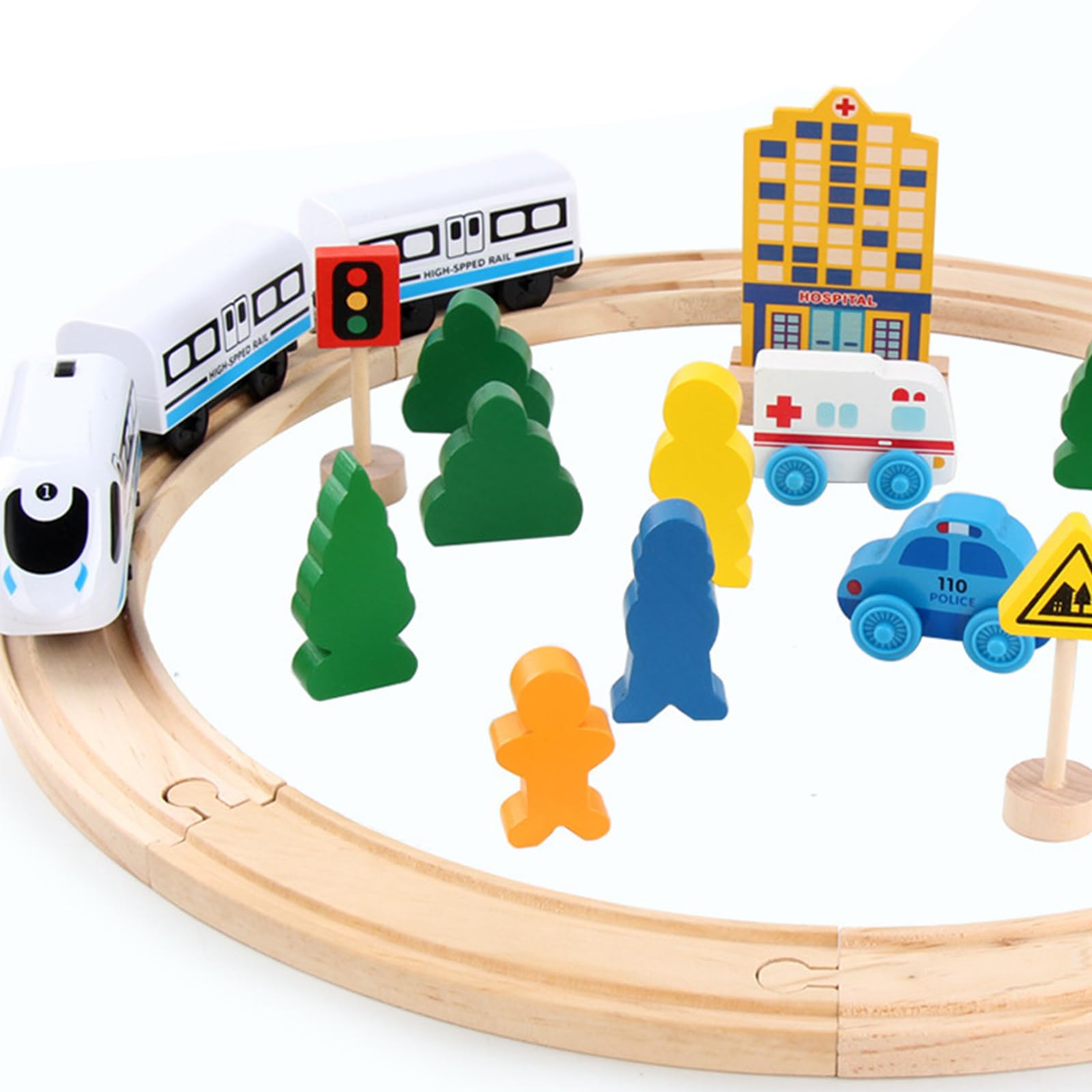Set di 20 binari per ferrovie, rotaie dritte e curve formano una ferrovia rotonda in legno, per bambini dai 3 anni in su (20 pezzi)
