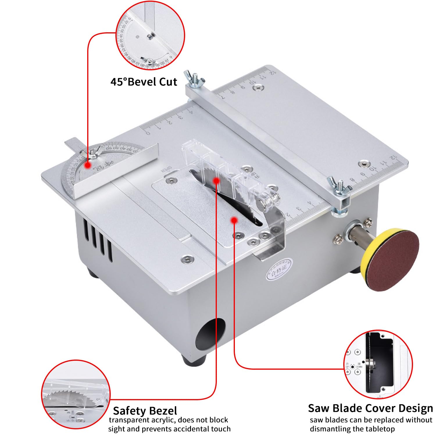 Sierra de mesa mini TAZZOR - 5000 RPM, altura de hoja de sierra ajustable de 0-20 mm, 7 velocidades - Ideal para modelismo y trabajos de precisión - Sierra de mesa mini eléctrica (lámina de sierra de
