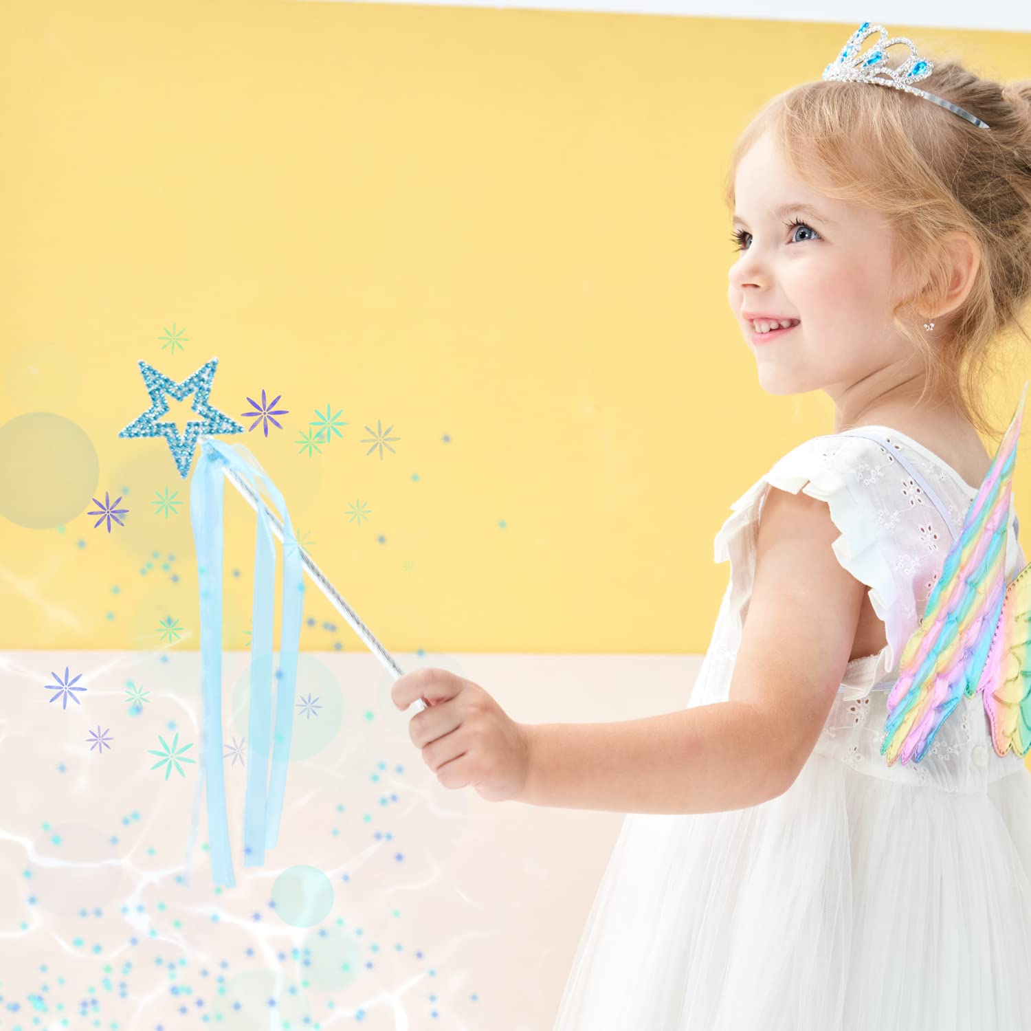 Lovelyshop Blue Crystal Metal Star Fairy Wand with Ribbon for Girls Halloween Decorations, Small - Image 2