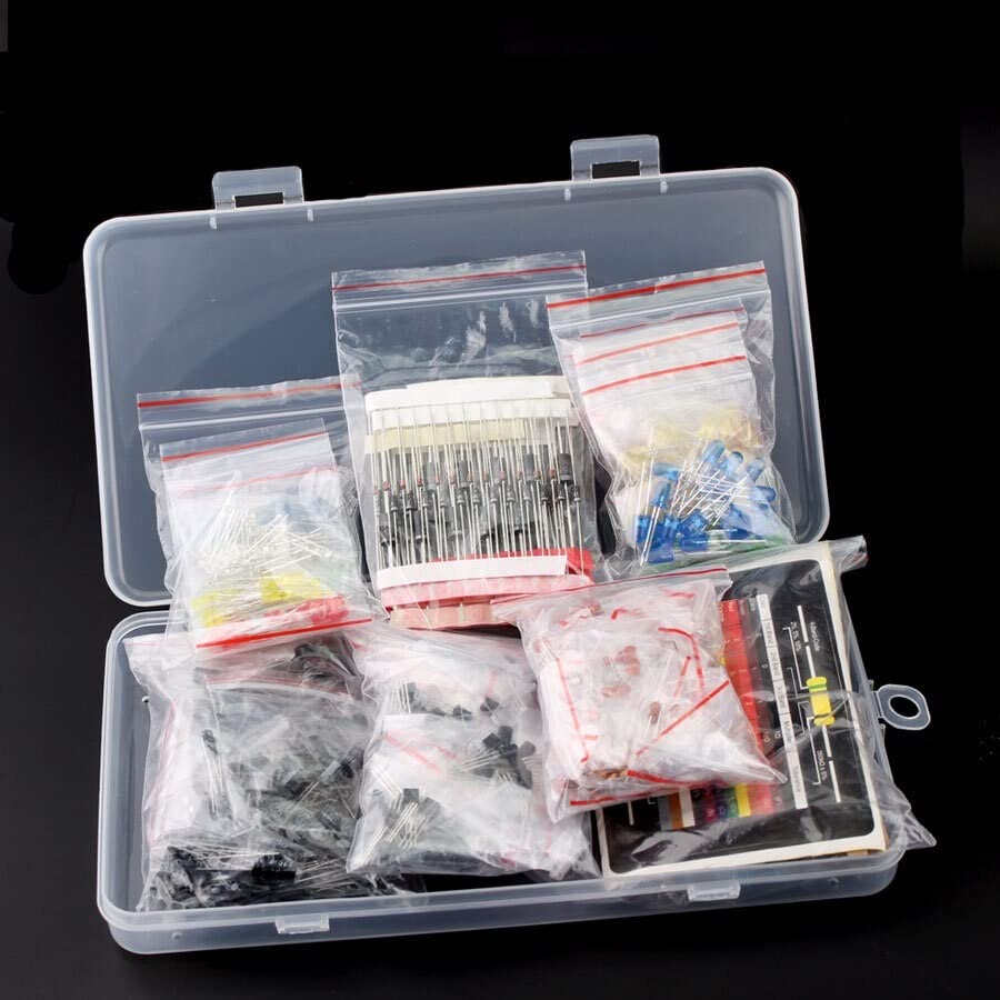 SAITOM diodo Condensatore elettrolitico Kit ceramico Resistore LED diodi Set Pacchetto Transistor Assortimento Fai-da-Te Kit di componenti elettronici con Scatola
