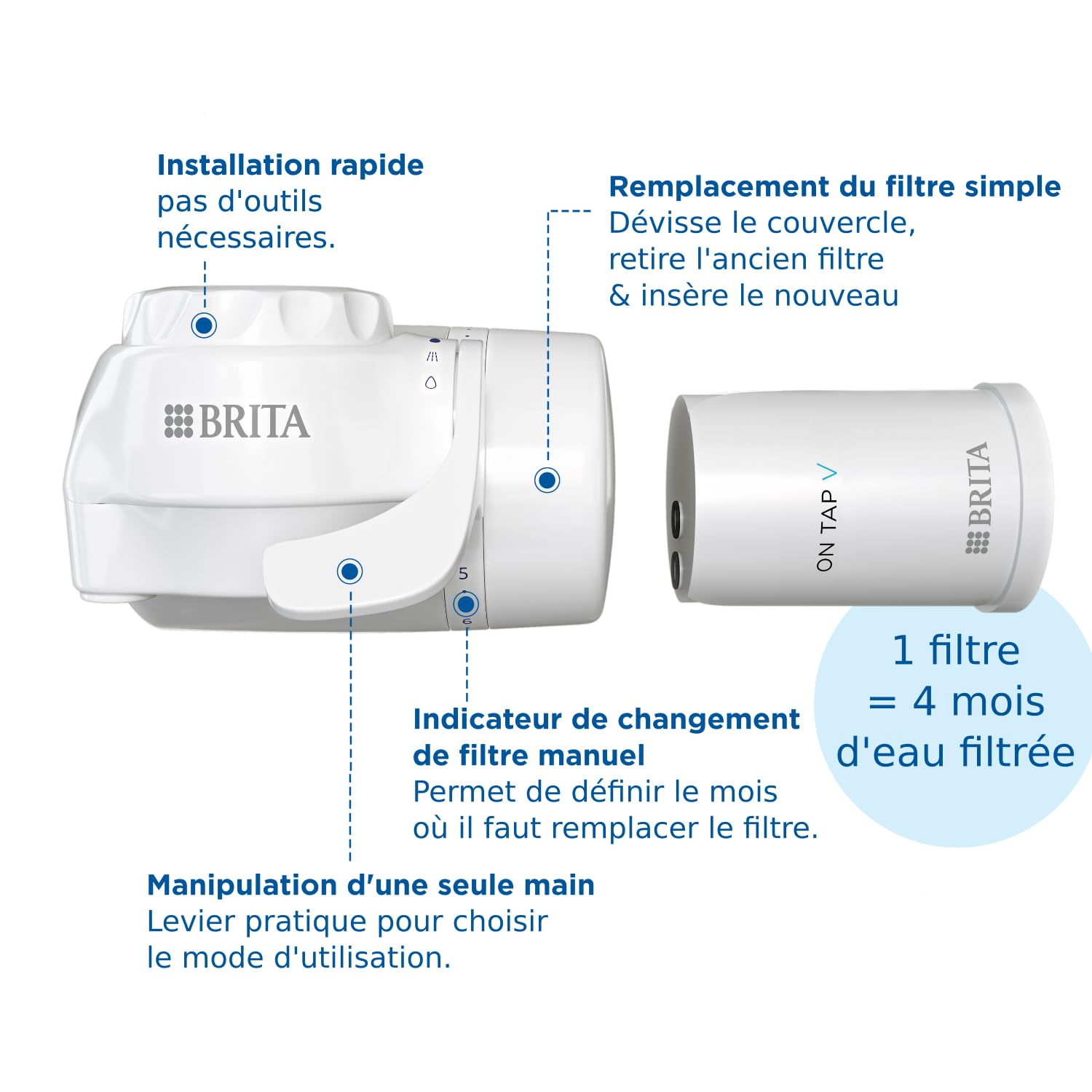 BRITA ON TAP V système de filtration sur robinet blanc avec 1 filtre à eau