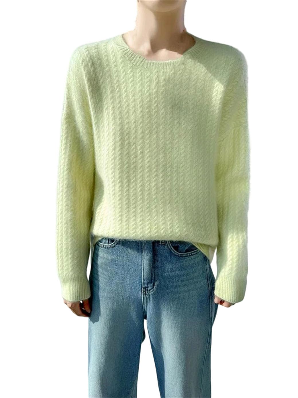 Womens Cashmere Sweater O-Neck Cabled Knitting Pullover Autumn Winter Soft Warm Cashmere Bottom Tops