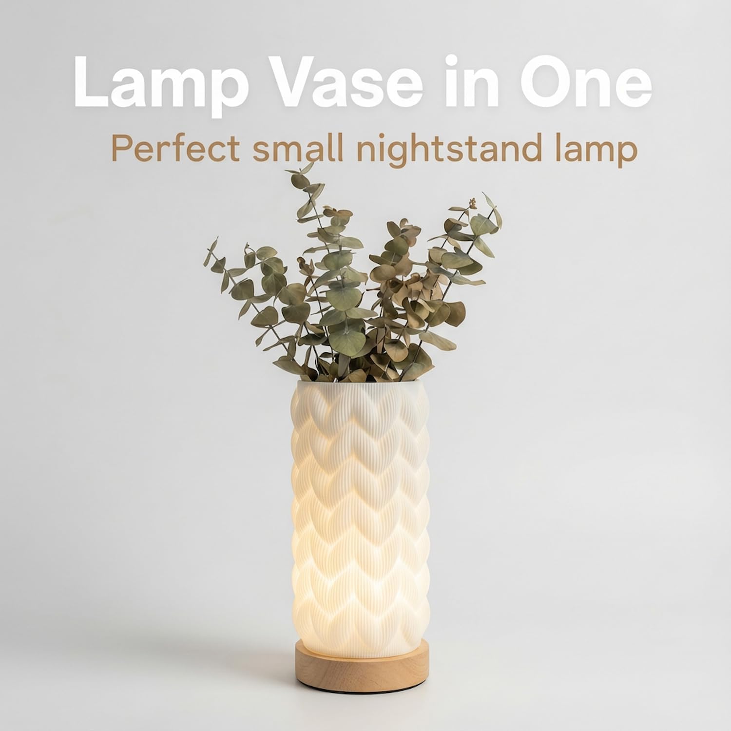 3D Printed Mini Lamp, Small Bedside Lamp with 3-Color Dimmable LED, Small Nightstand Lamp for Tight Spaces, Beautiful Lamp with Wooden Base - Honeycomb