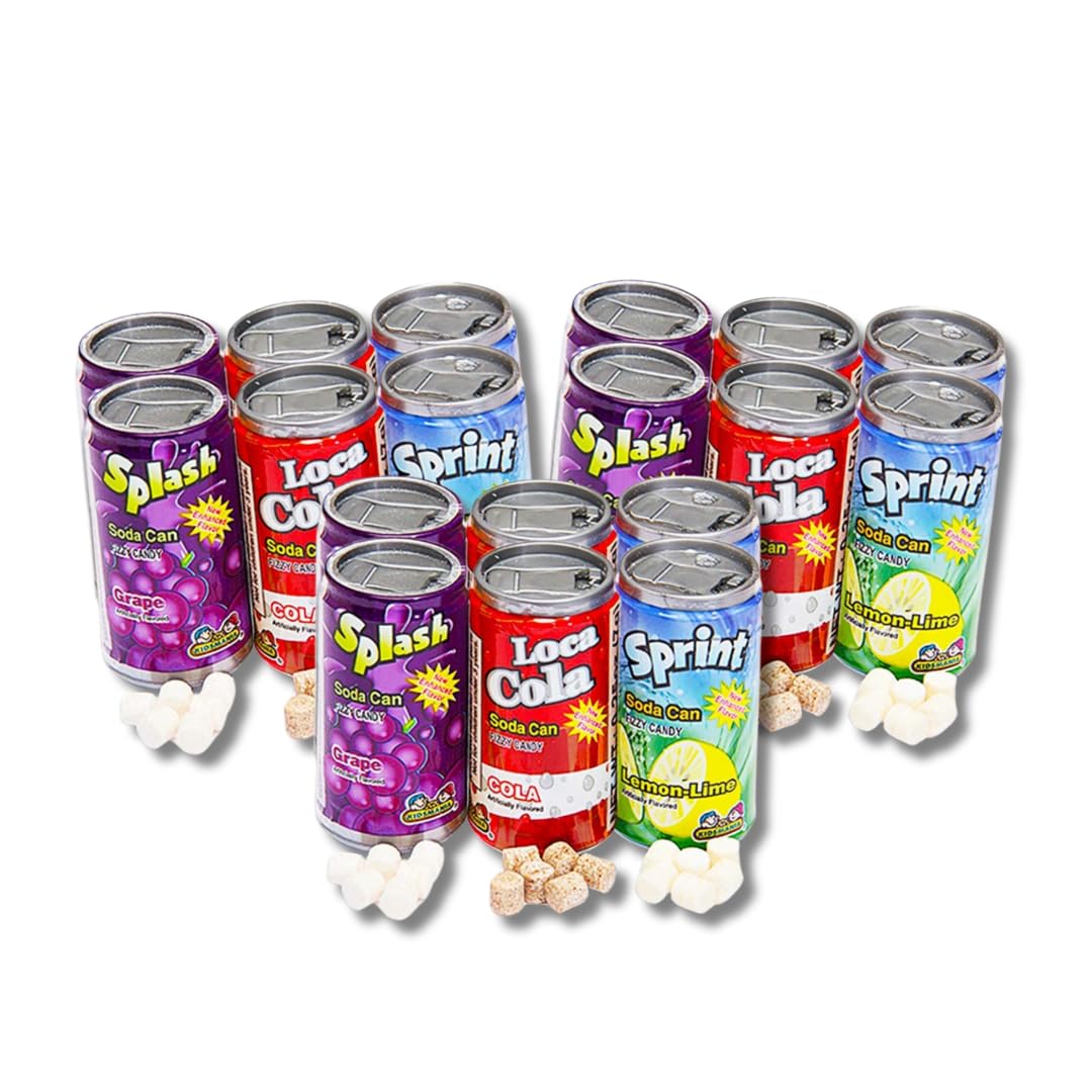 Kidsmania Soda Can Fizzy Candy - Gift Pack of 3 (Packs of 6), 18 Total Cans By Lyza's Sweets & Treats