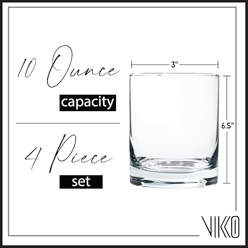 Miniatura 6 de Vikko Vasos de whisky, vasos de whisky de 10.25 onzas, juego de 6 vasos antiguos, vidrio de barra transparente, base resistente