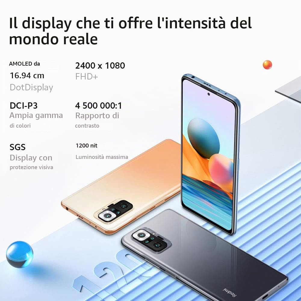 XIAOMI Redmi Note 10 Pro Smartphone 6GB 64GB 6.67" 120Hz AMOLED DotDisplay 108MP Wide-Angle Fotocamera 5020mAh (typ) Batteria NFC Dual SIM Card Blu [Versione Italiana]