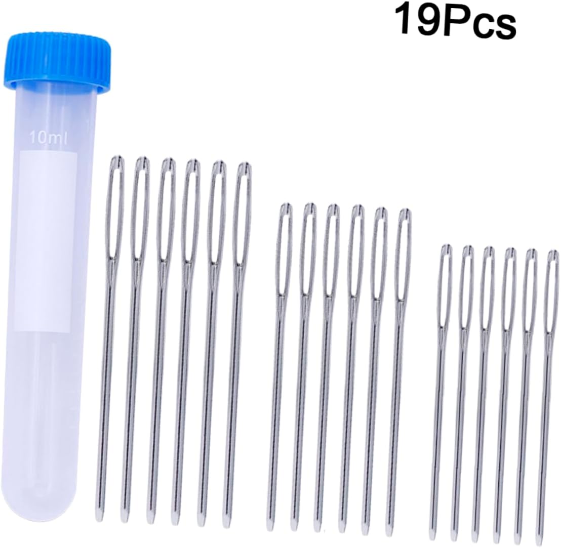 KAILIKETIY 18pcs Large Eye Blunt Needles Set for Yarn Crafting Silver Embroidery Needles for Cross Stitch Sewing with Storage Barrel