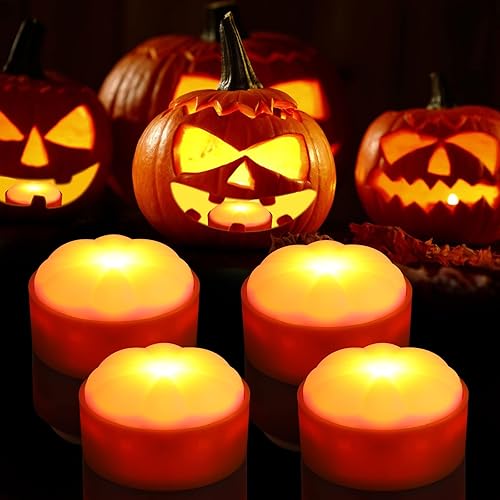 Luces LED de calabaza de Halloween con temporizador remoto paquete de 4 luces LED de calabaza con pilas brillantes velas eléctricas parpadeantes sin