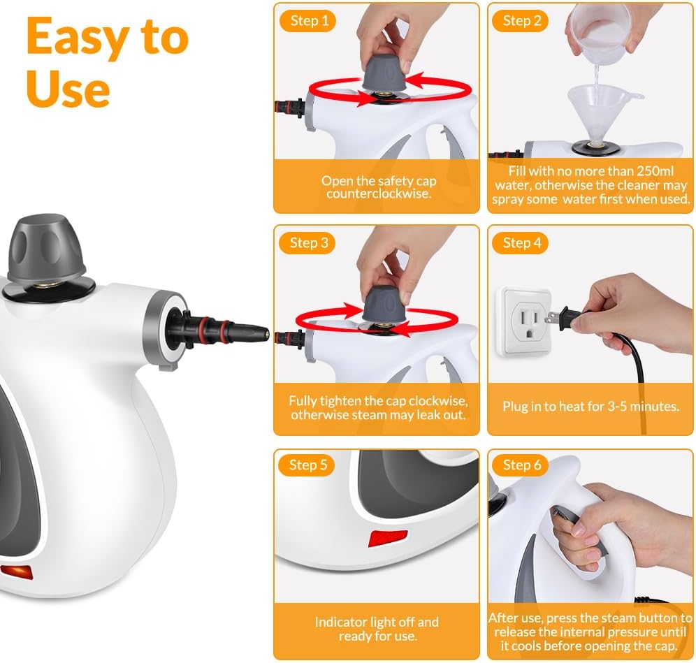 Handheld Steam Cleaner, Pressurized Hot Steam with 12 Accessories for Home | High Temperature Steam Removes Grease, Dirt and Stains from Kitchens, Bathrooms, Cars, Furniture, Tile and Grout. thumbnail