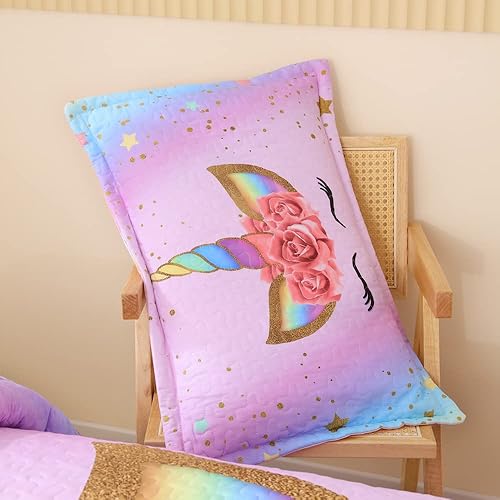 Miniatura 4 de Oecpkd Juego de ropa de cama de unicornio de microfibra suave con diseño de unicornio y arco iris para niños y niñas, decoración de dormitorio,