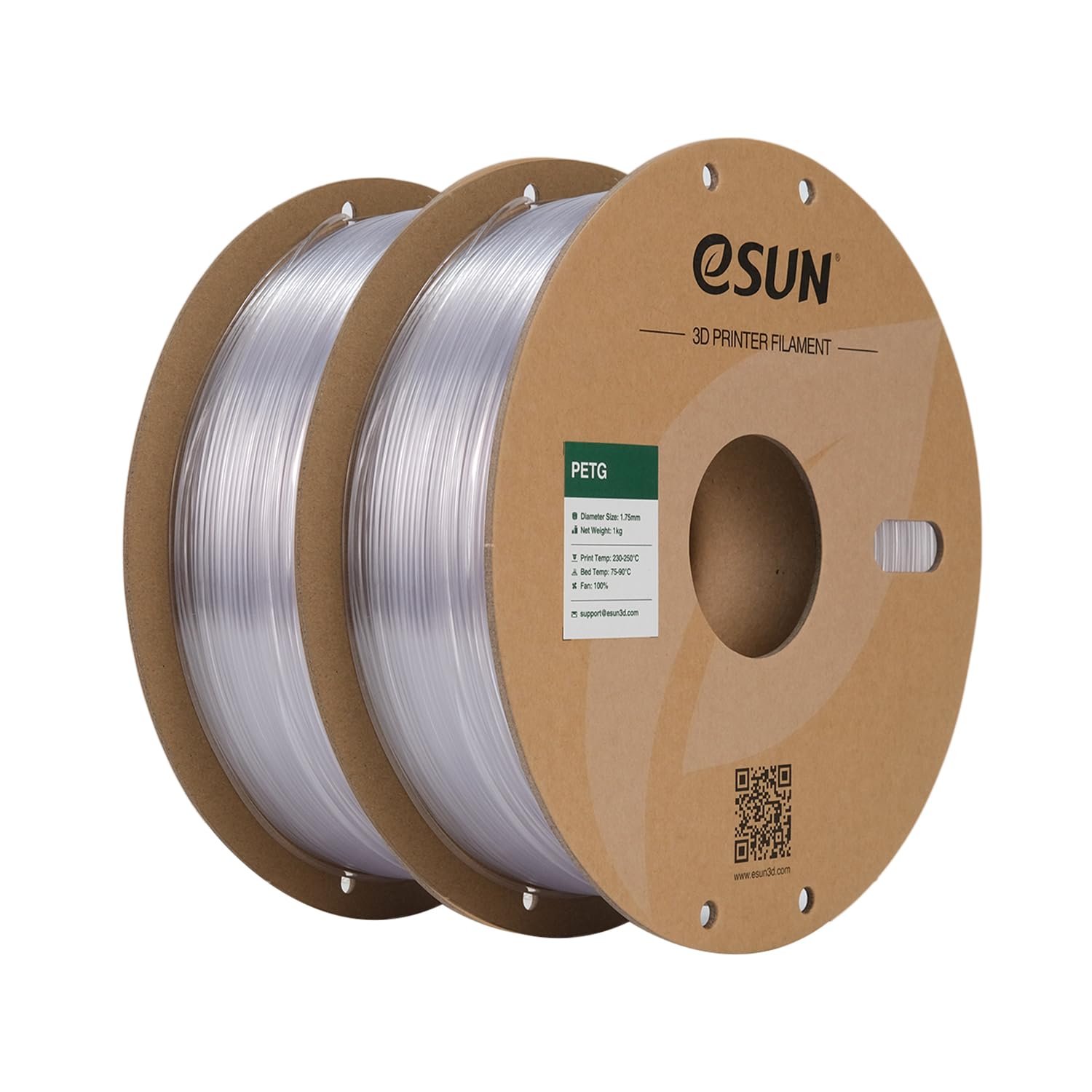 eSUN Filamento PETG 1,75 mm, filamento per stampanti 3D PETG, precisione di misurazione +/- 0,03 mm, 1KG per bobina, 2 bobine di filamento di stampa 3D per stampanti 3D, Natural