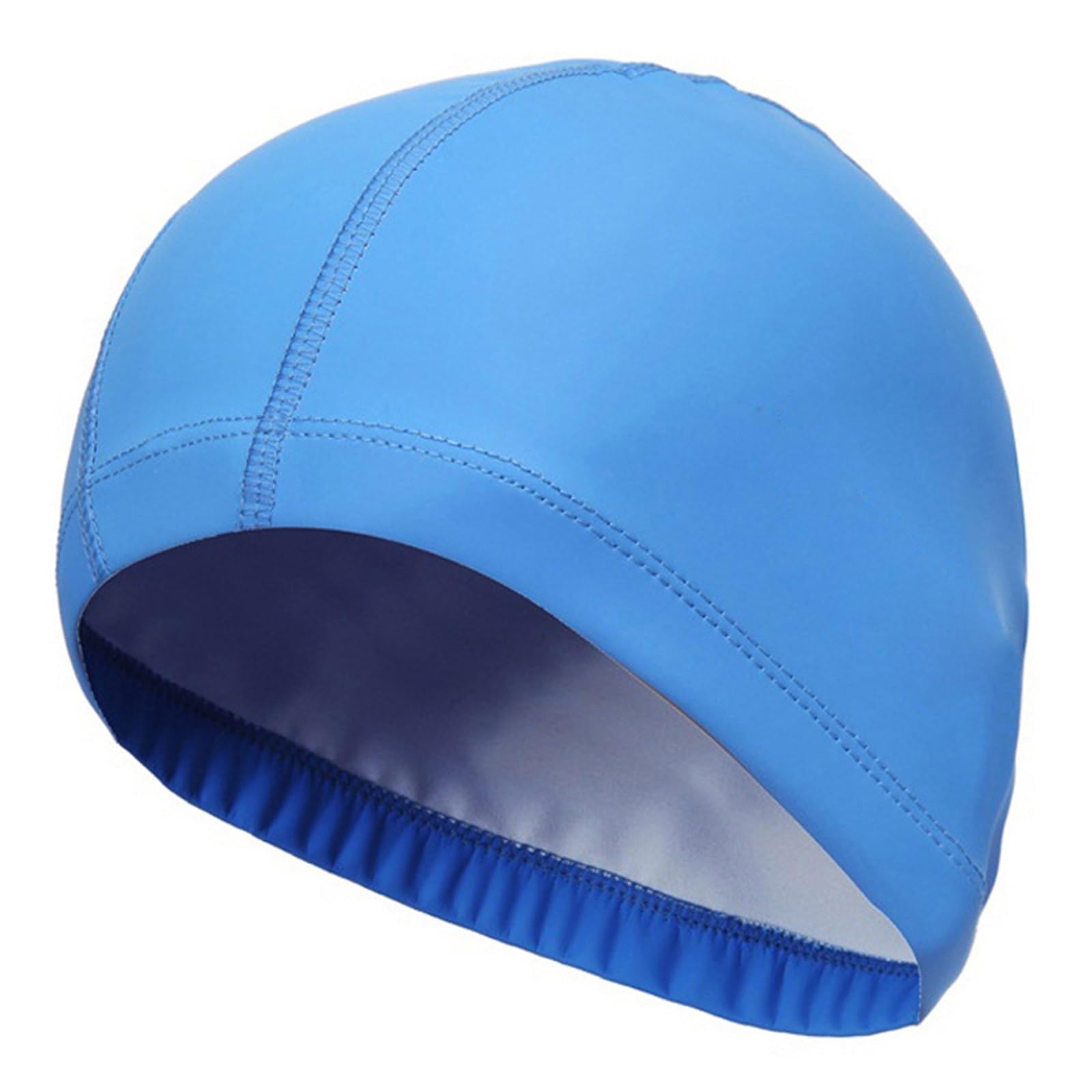 PU Fabric Swimming Cap Men Women Waterproof Swim Pool Hat Water Sport Ears Long Hair Bathing Caps Plus Size(Blue)