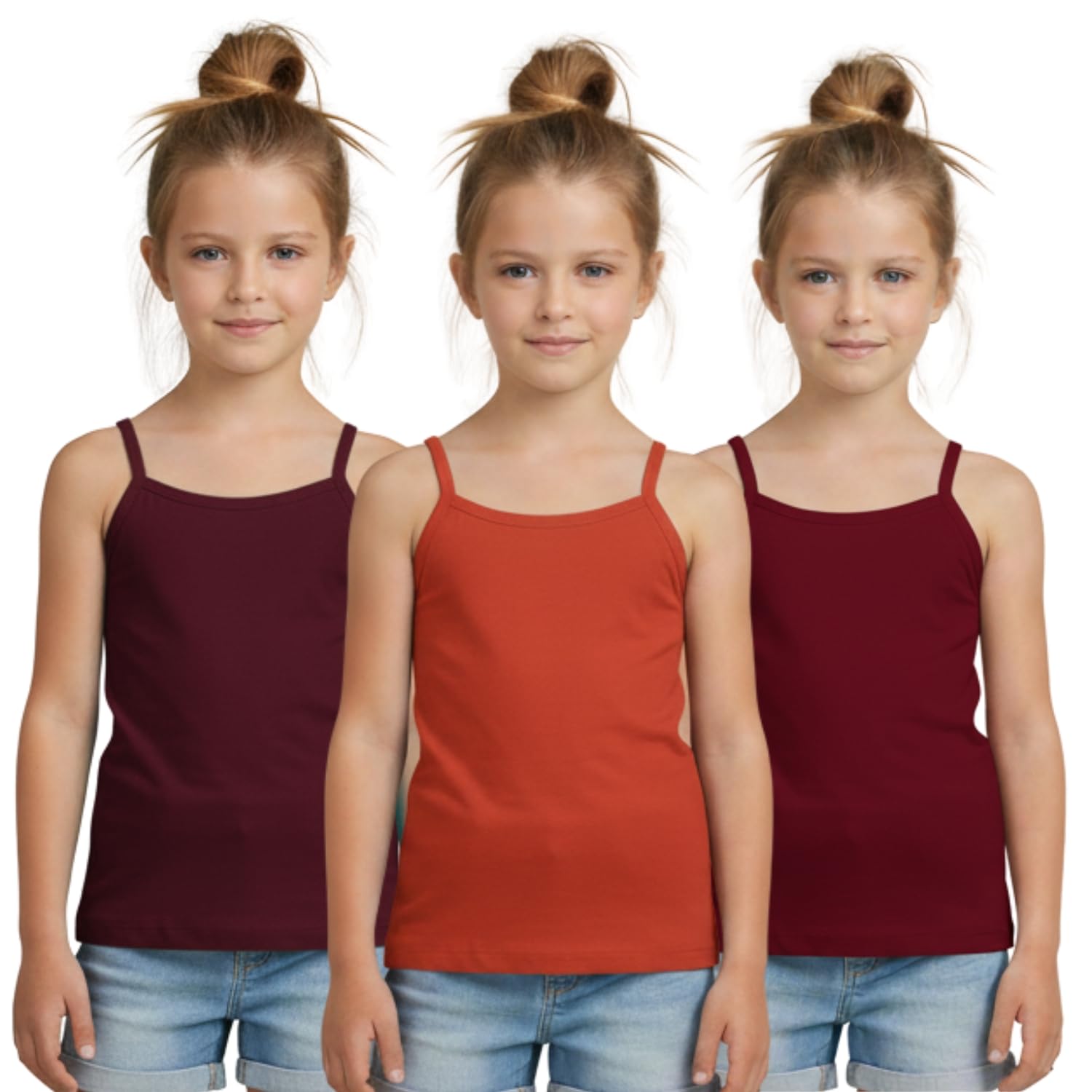 aimly Girl's Cotton Camisole Slip | Sleeveless Waist Length Innerwear | Soft Stretchable Tank Top | Scoop Neck | Kids Toddler Girls Vest | Pack of 3-picture-14