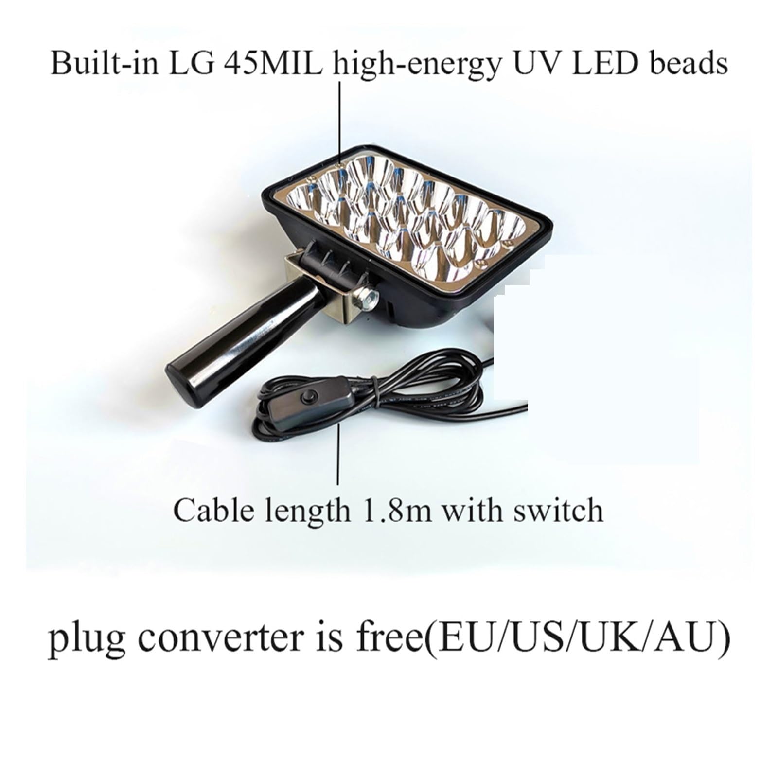 Lampada di polimerizzazione UV Luce LED ultravioletta 405nm 365nm 395nm Colla UV Olio verde Resina epossidica Stampa 3D Saldatura OCA Rilevamento crepe Usi multipli(405nm)