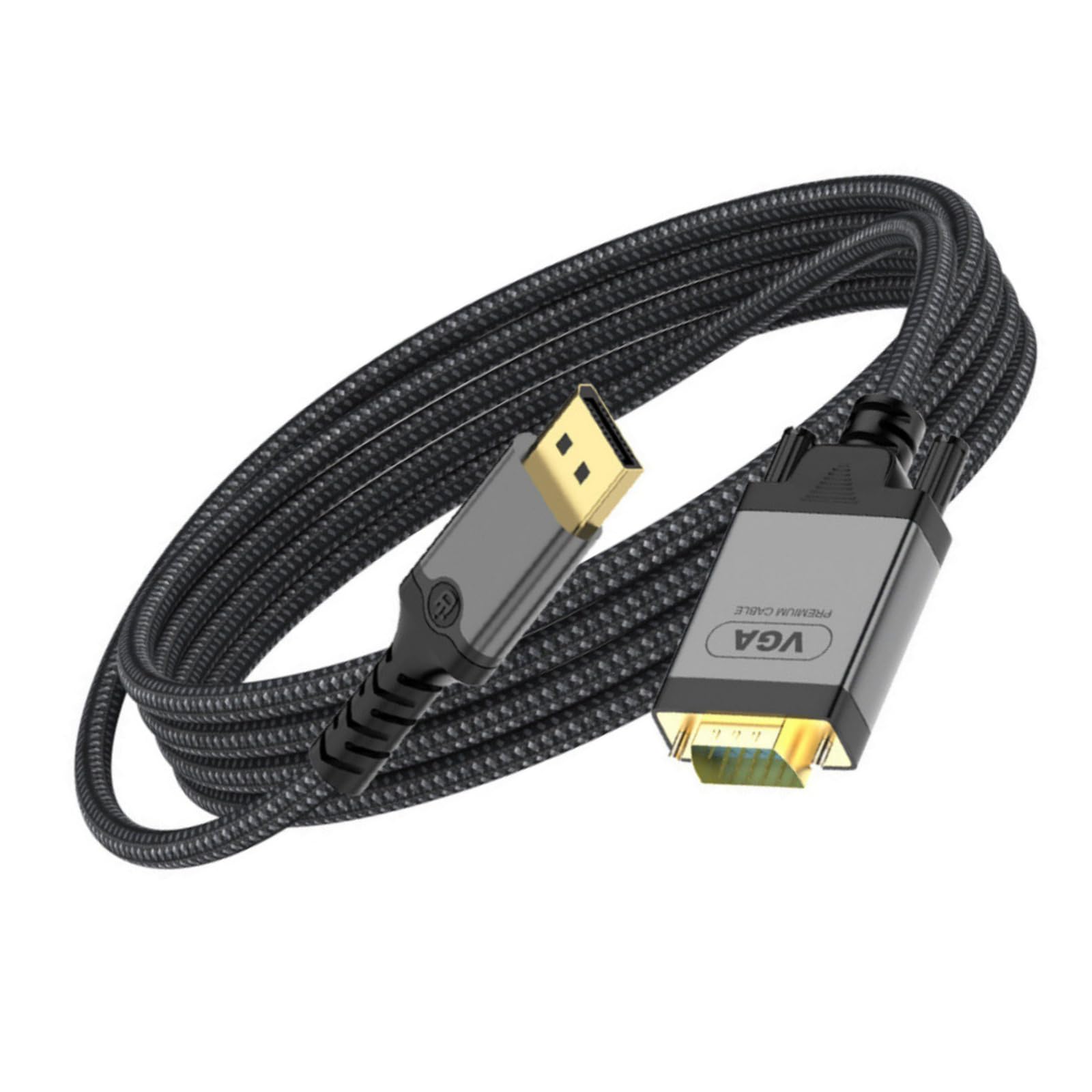 STDEV 2Meter DisplayPort to VGA Cable Full 1080P Male to Female Video Adapter Cord 78.74in Soft Braid Cable