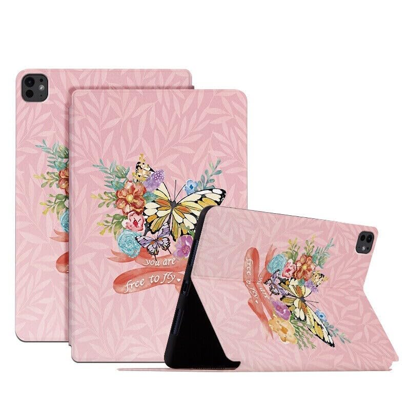 Étui iPad Air 13 M3 2025 cadeau idéal papillon rose en cuir