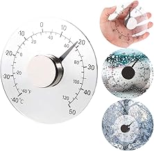ALLOMN Outdoor Thermometer, Transparent Round Window Outdoor Thermometer for Home Waterproof Self-adhesive without Battery, -40 to 50℃, 10.7cm Diameter