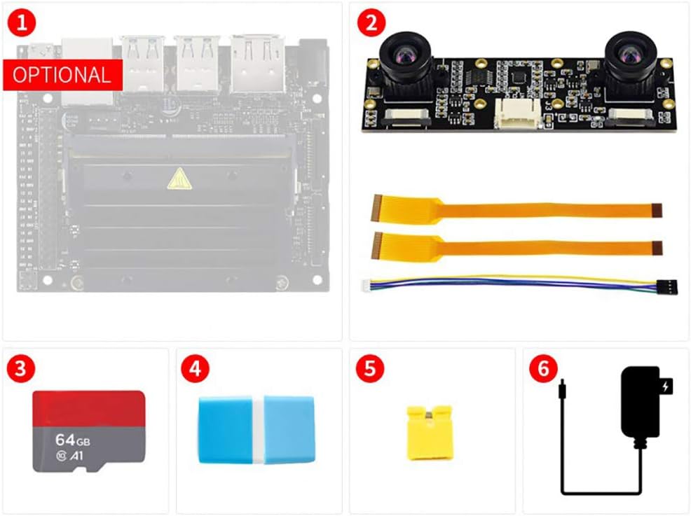 Jetson Nano Developer Kit Accessories Pack (Type D) with Binocular Stereo Camera + 64GB TF Card+Power Adapter + Cables